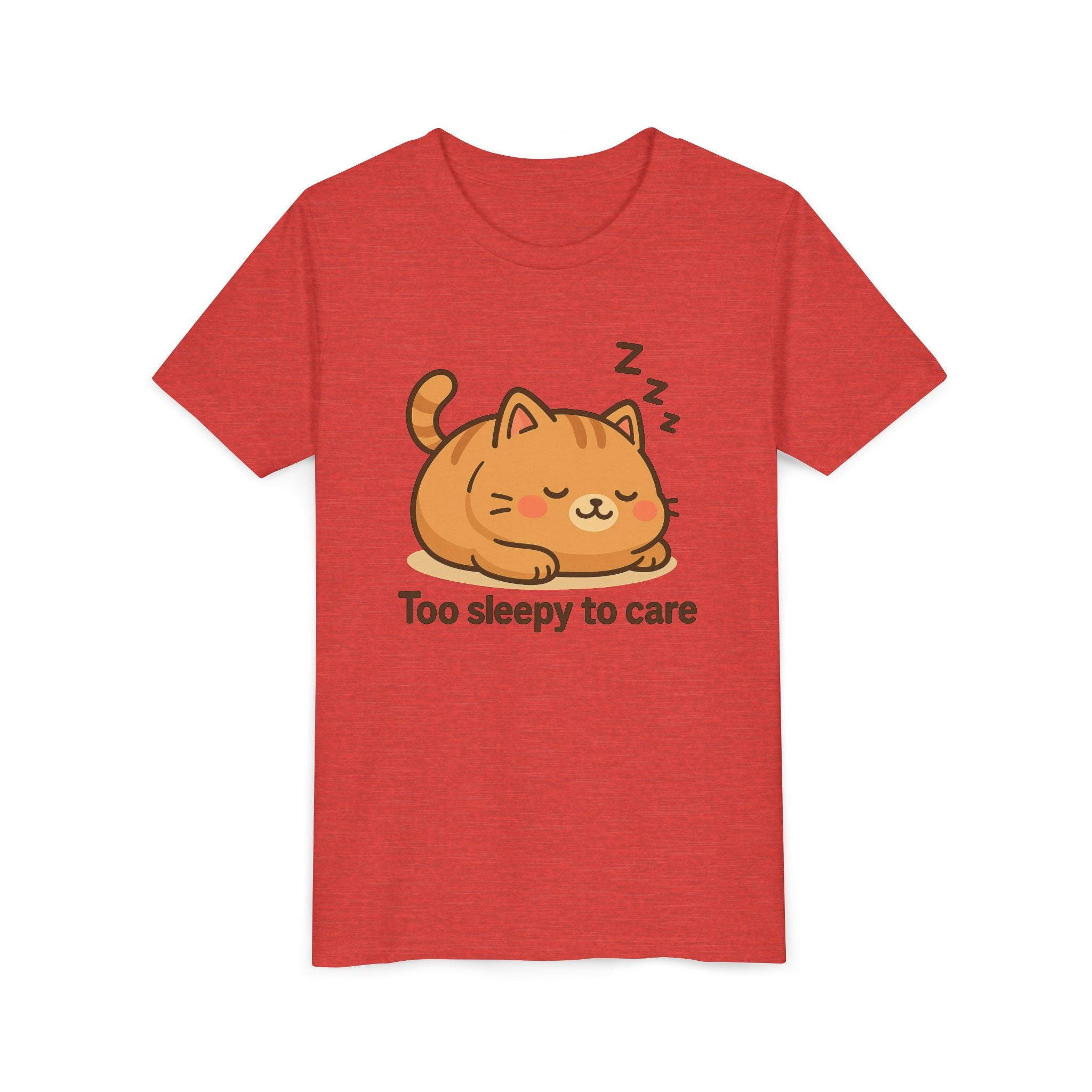 Youth Tee — Cute Sleeping Cat "Too Sleepy to Care" Graphic