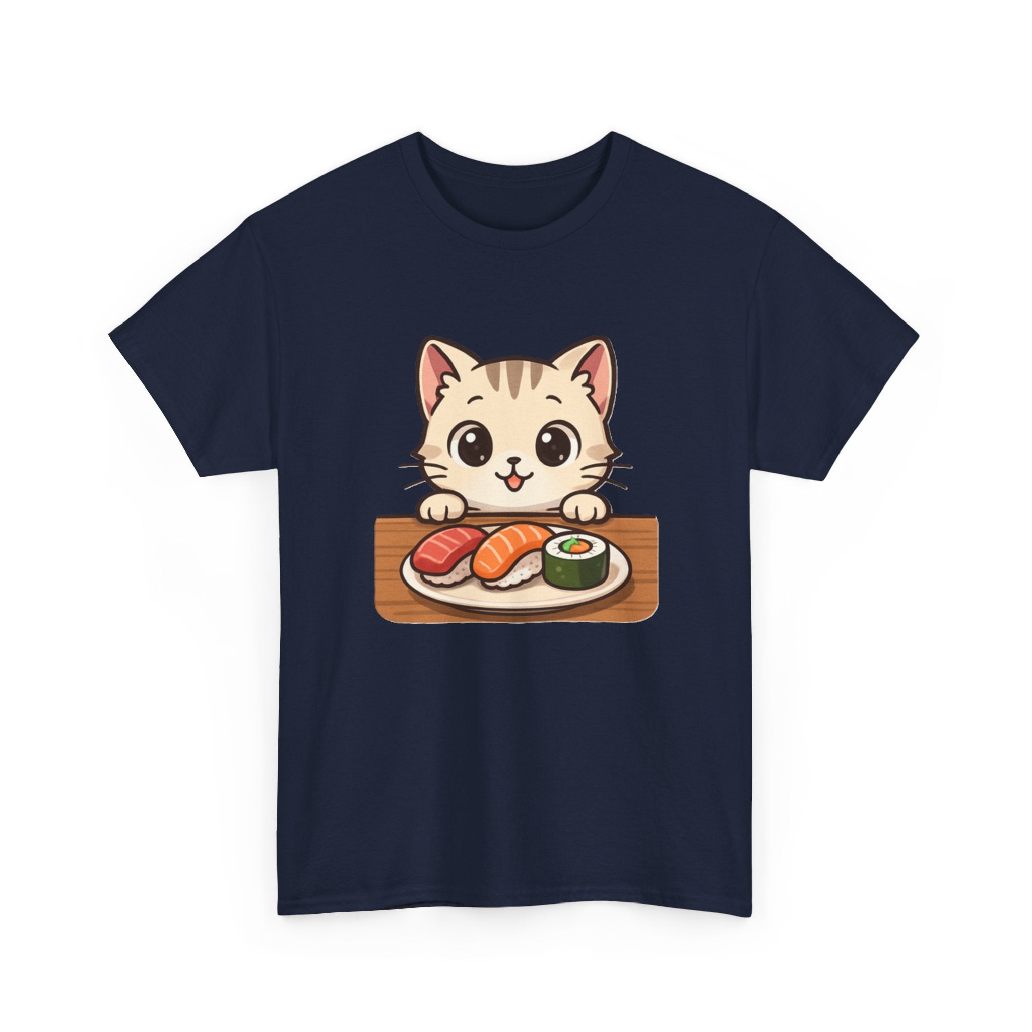 Cat & Sushi T-Shirt — Cute Kawaii Kitty with Sushi Graphic - Adult