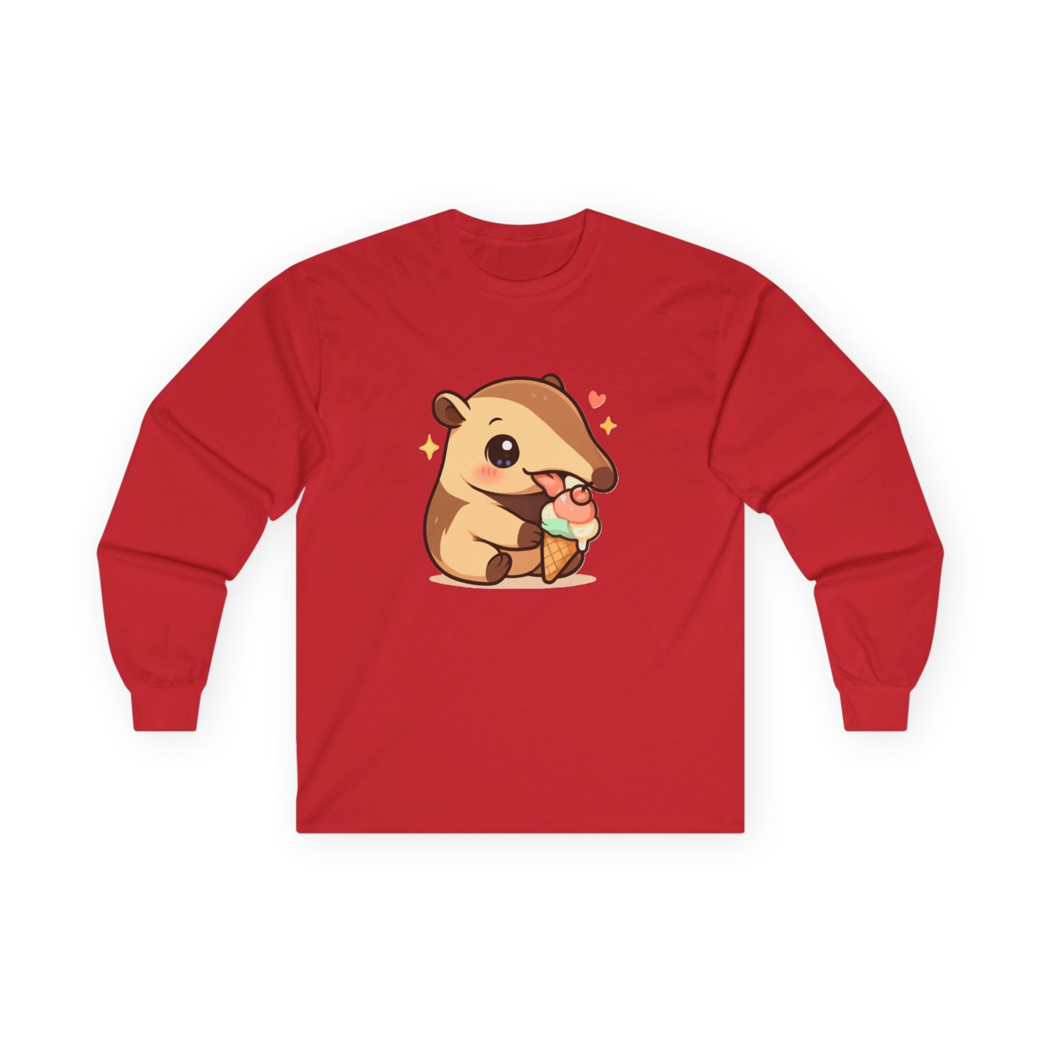 Kawaii Anteater Eating Ice Cream Long Sleeve Tee - Adult