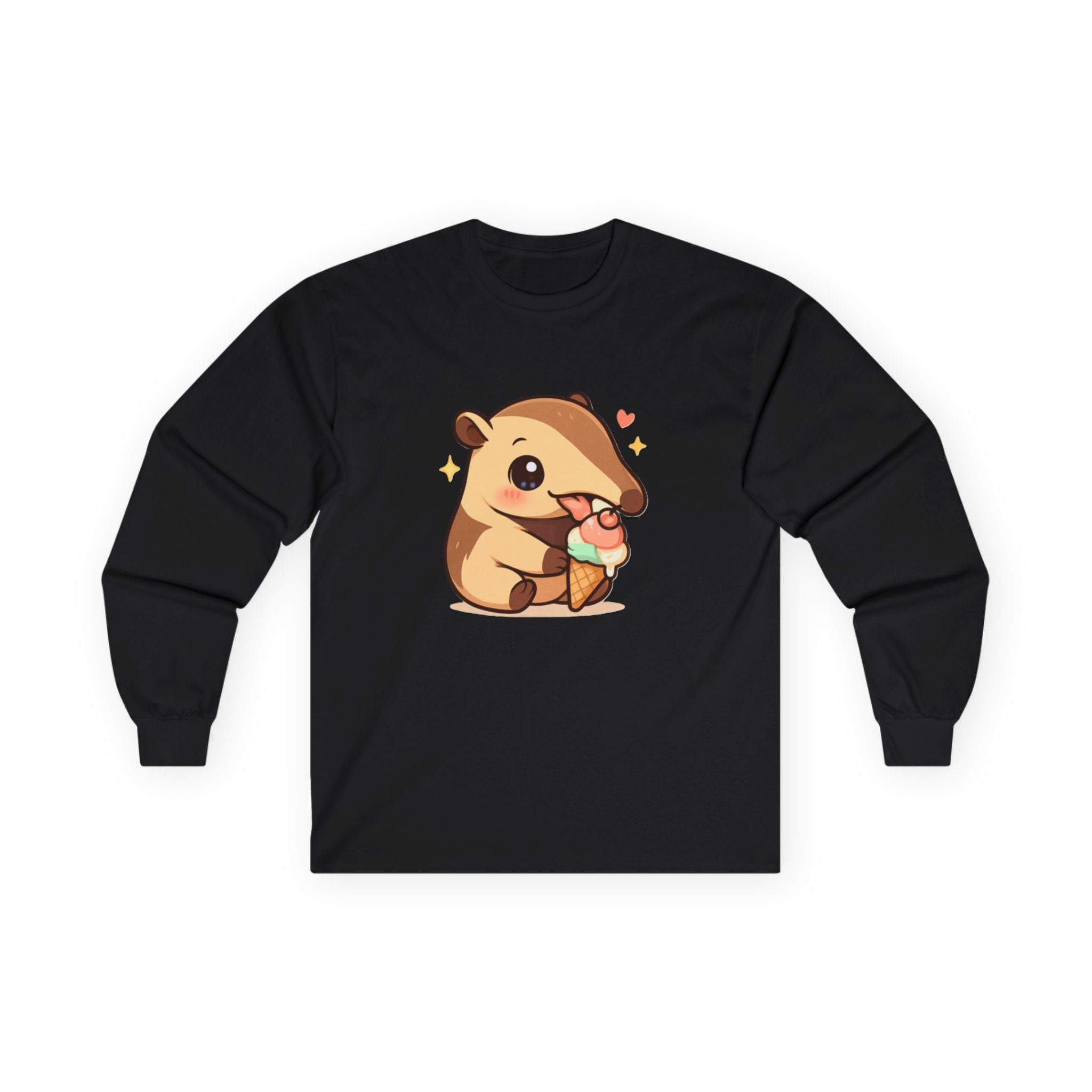 Kawaii Anteater Eating Ice Cream Long Sleeve Tee - Adult