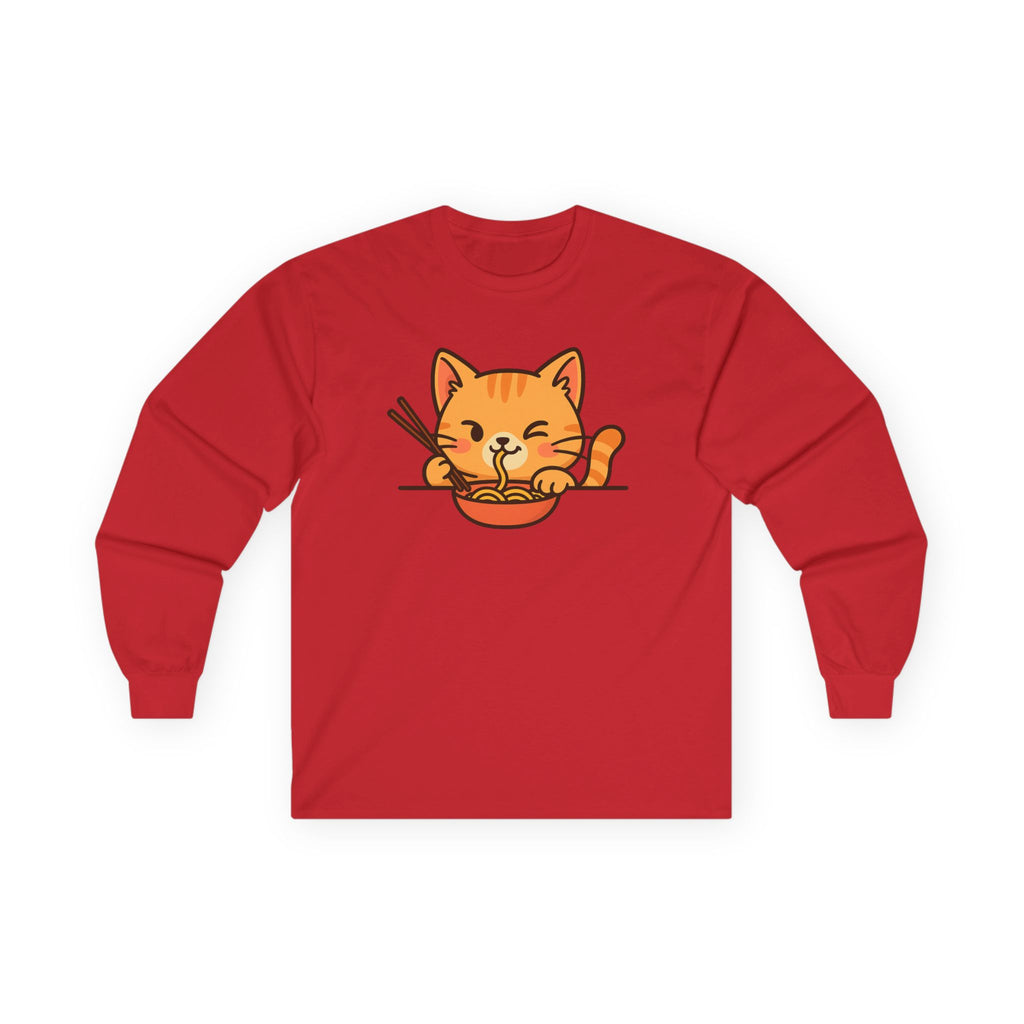 Cute Cat Eating Ramen Long Sleeve Tee - Adult