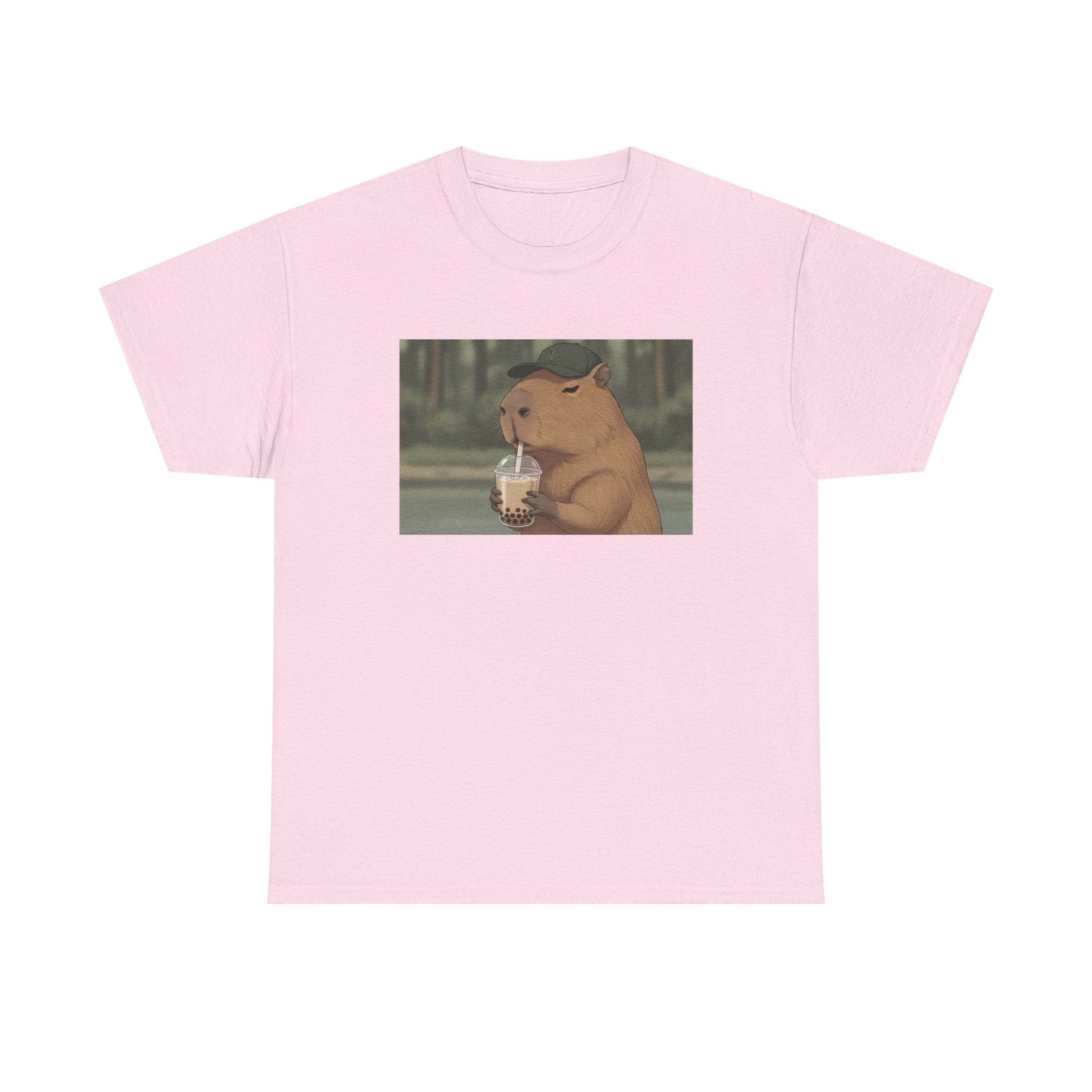 Capybara Drinking Boba T‑Shirt — Cute Cartoon Bubble Tea Tee - Adult