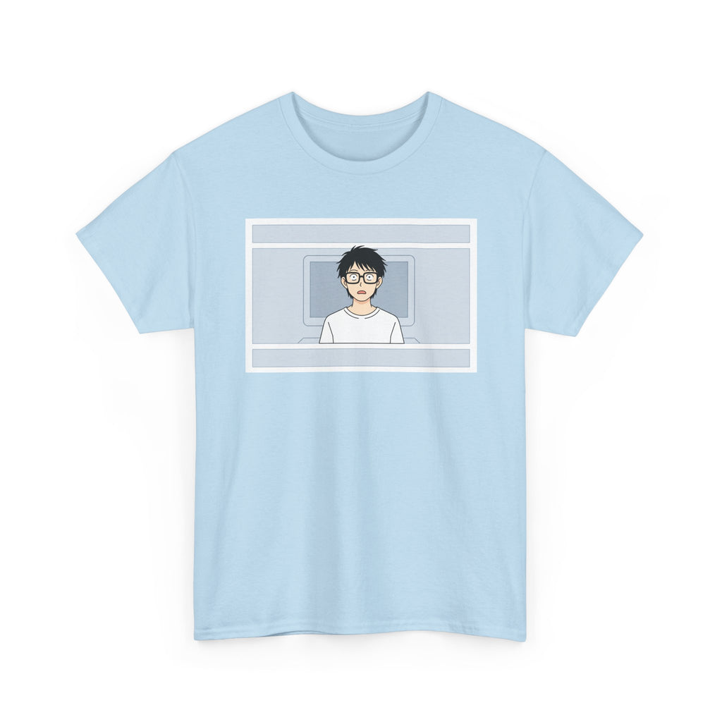 Clueless Otaku Minimalist Anime Guy Graphic Tee — Soft White Casual Shirt - Adult