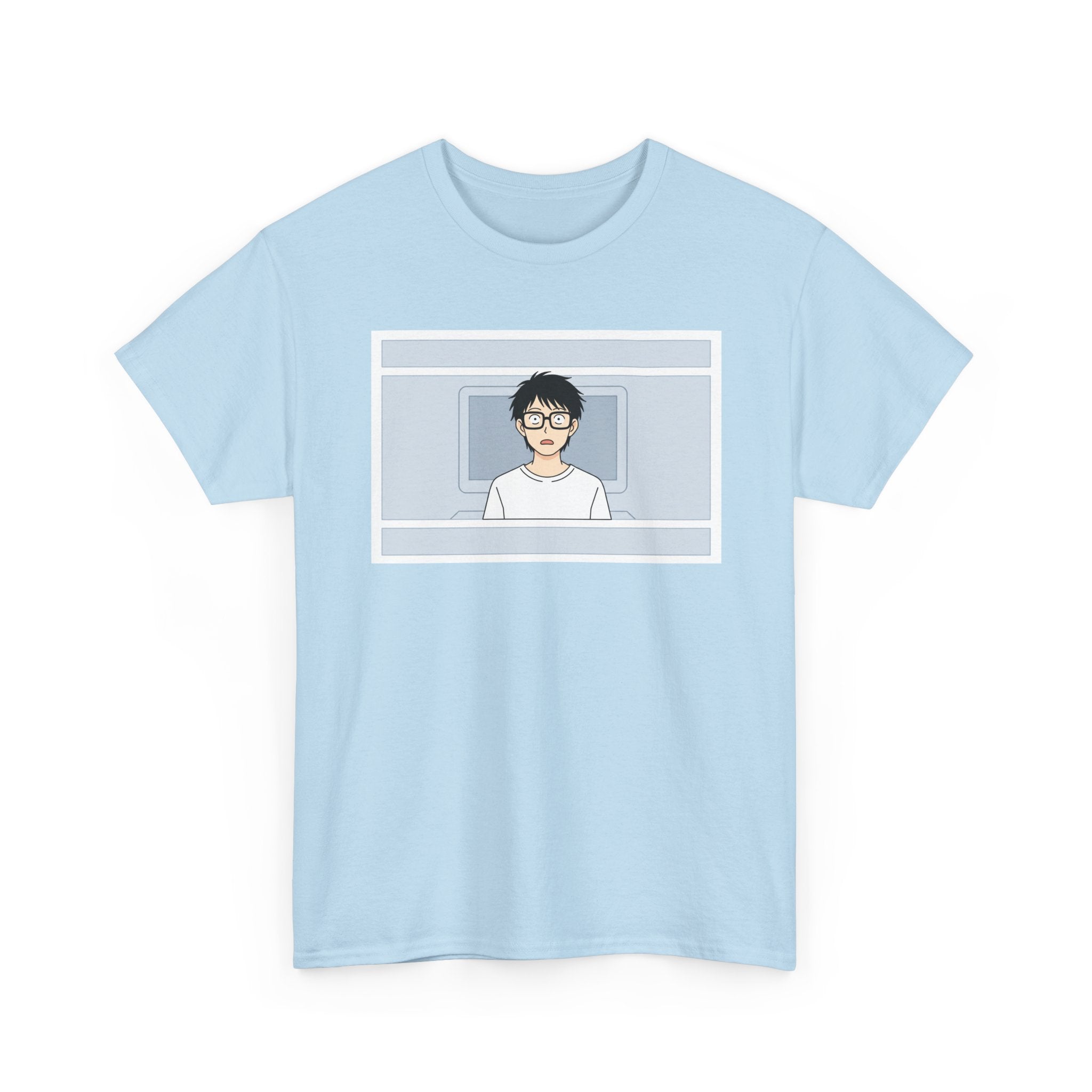 Clueless Otaku Minimalist Anime Guy Graphic Tee — Soft White Casual Shirt - Adult