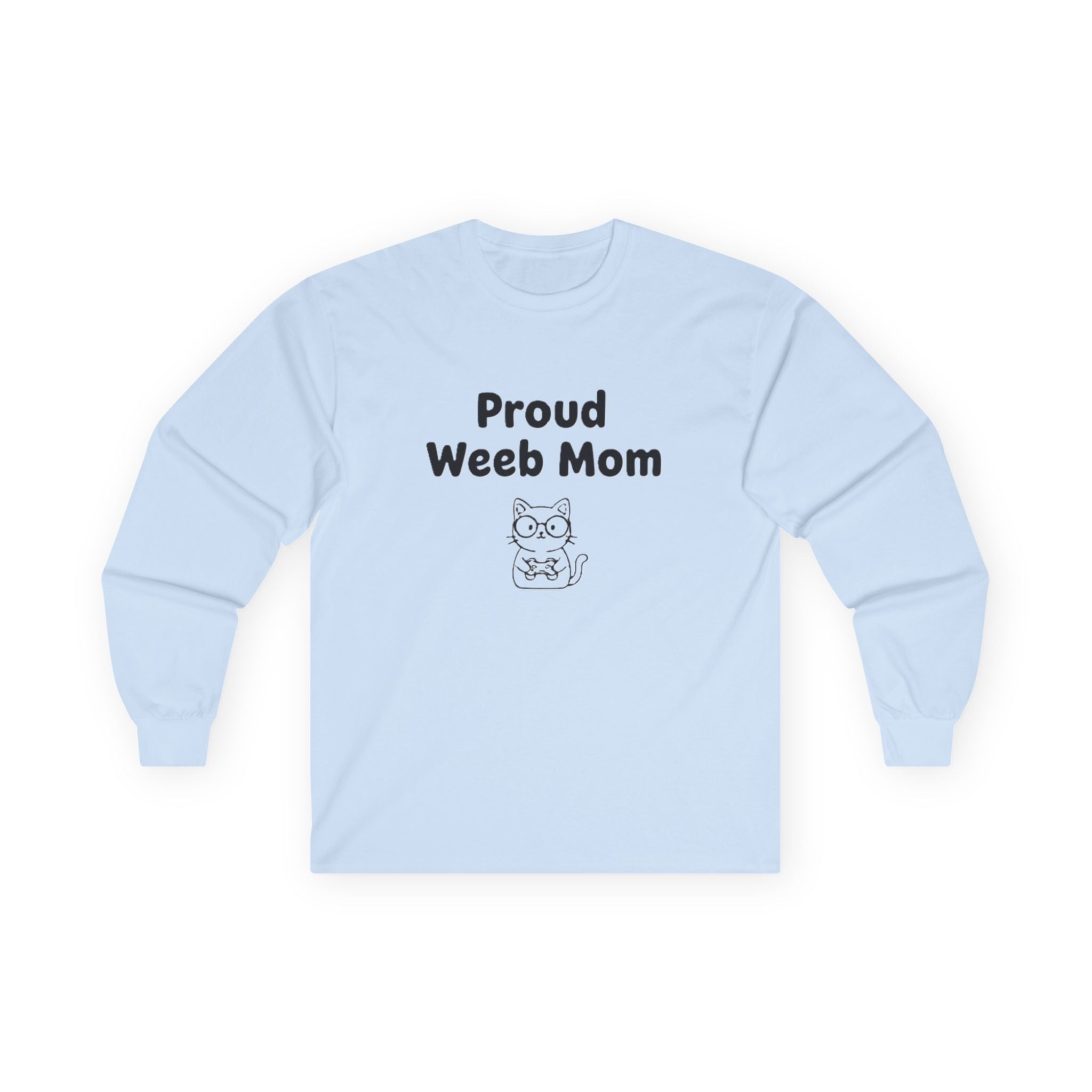 Long Sleeve Tee — "Proud Weeb Mom" Cute Anime Cat Graphic - Adult