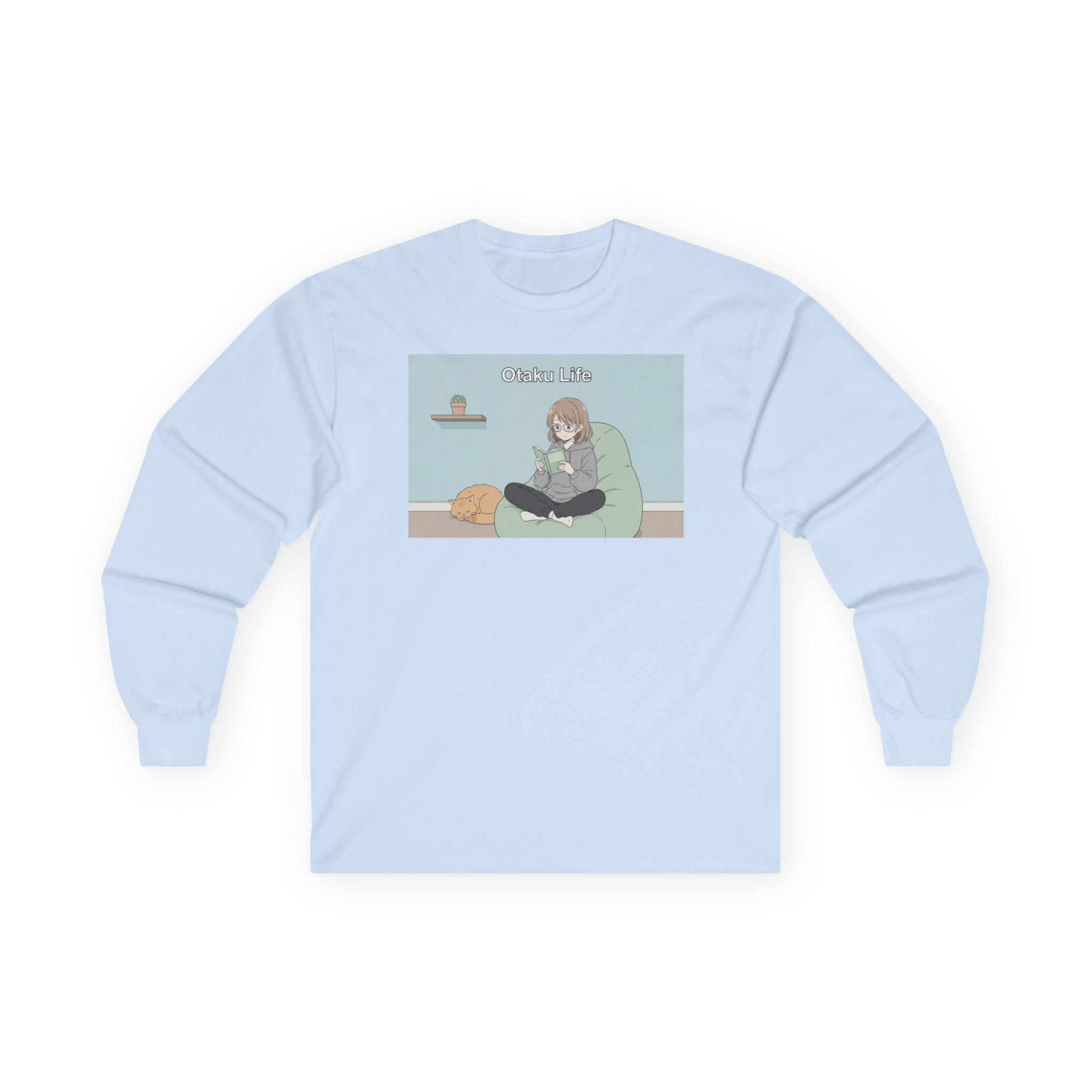 Cozy Cat Girl Otaku Long Sleeve Tee — "Cuddle Time" Anime Lounge Shirt - Adult