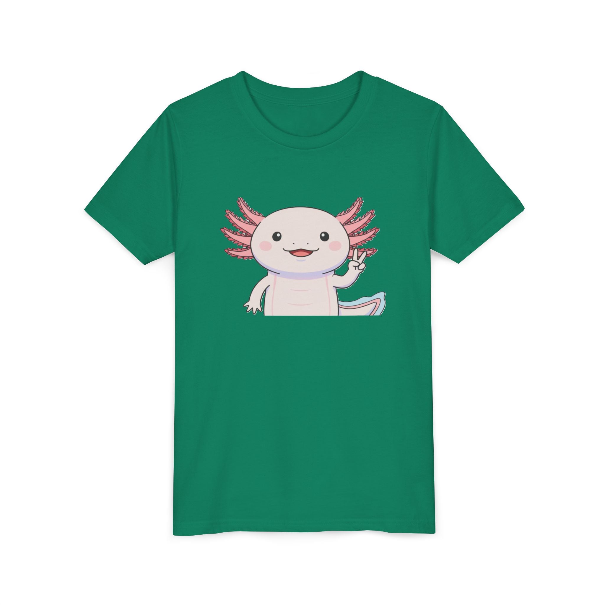 Kids Axolotl Throwing Peace Graphic Tee — Cute Pink Axolotl Salamander Youth T-Shirt - Kids