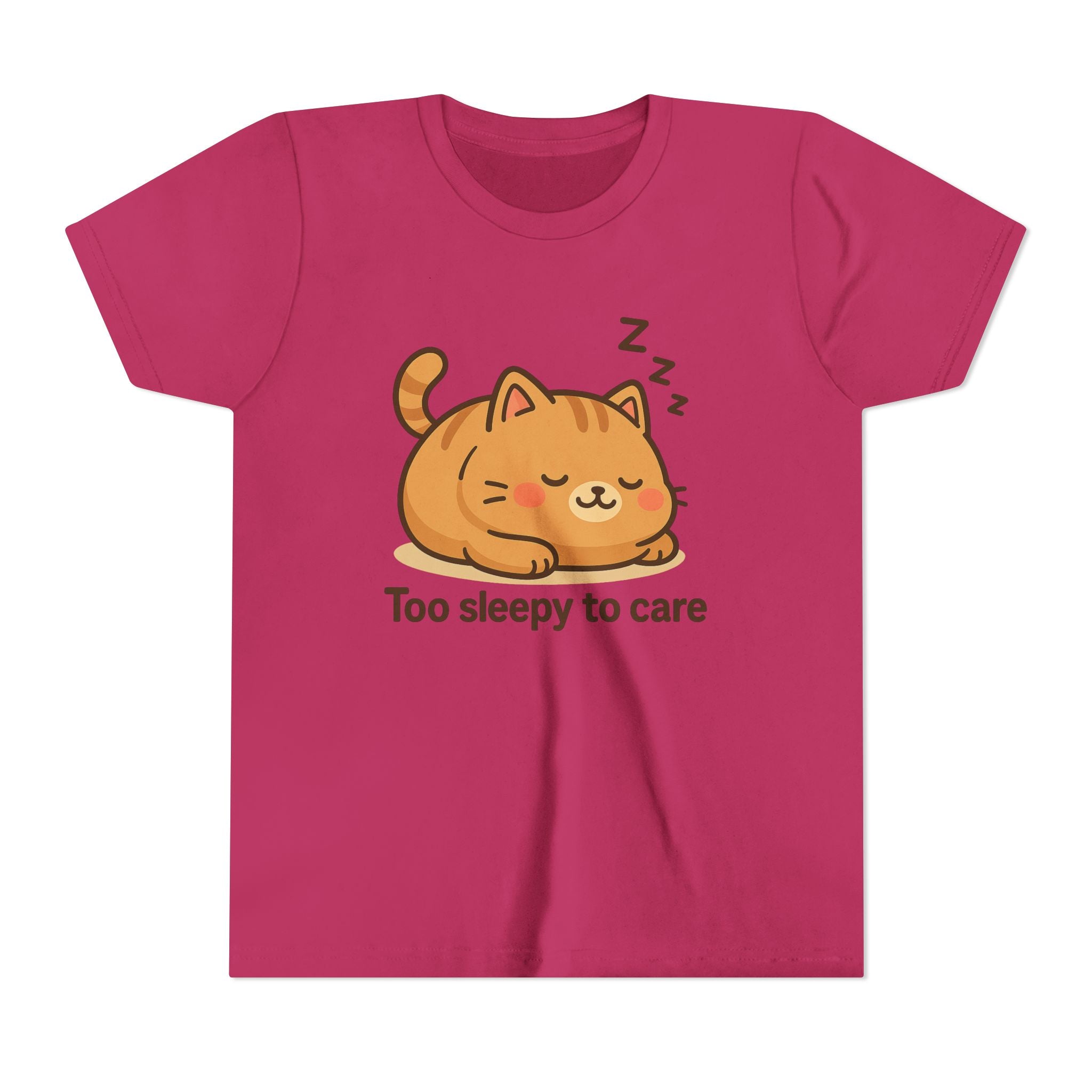 Youth Tee — Cute Sleeping Cat "Too Sleepy to Care" Graphic