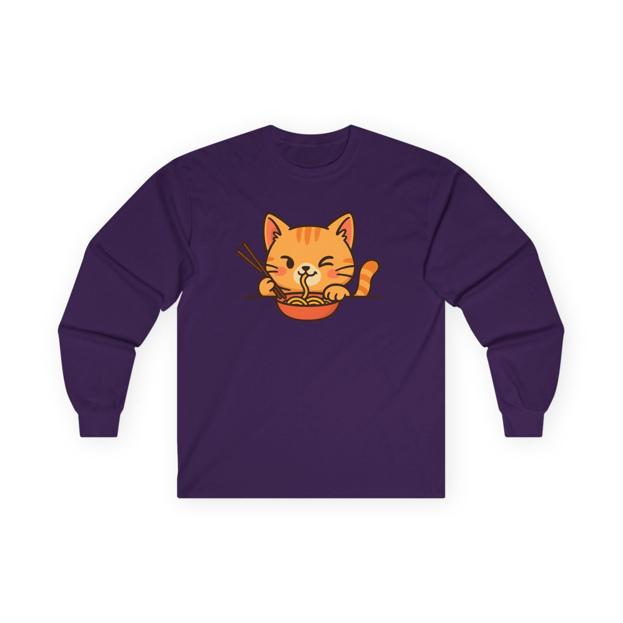 Cute Cat Eating Ramen Long Sleeve Tee - Adult