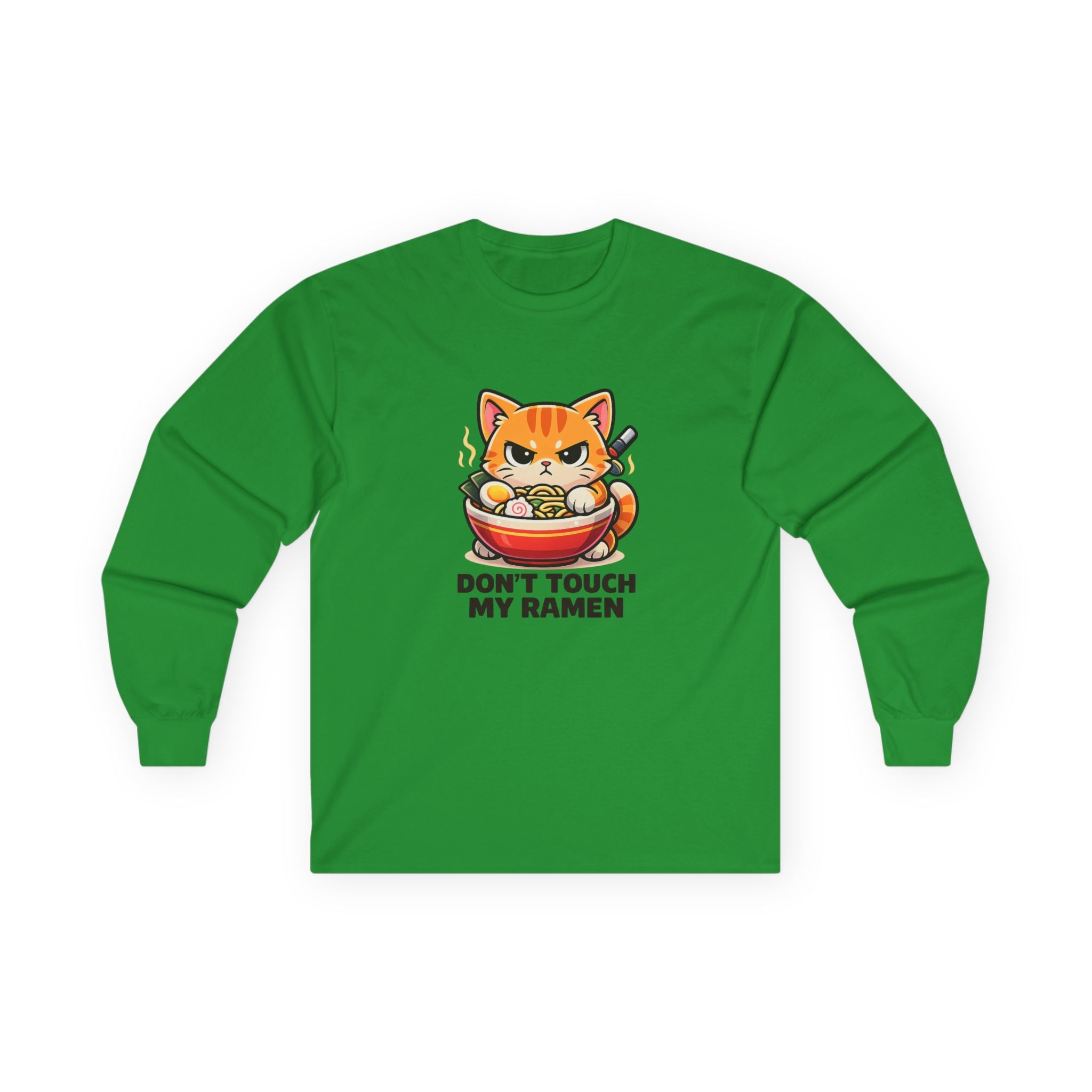 Don't Touch My Ramen Long Sleeve Tee — Cute Angry Cat Ramen Shirt for Anime & Food Lovers - Adult