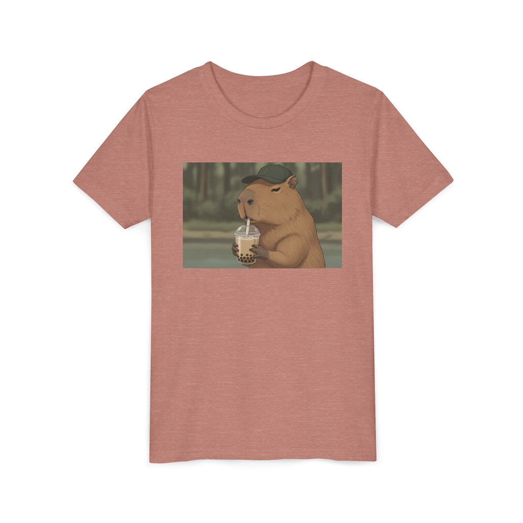 Capybara Drinking Boba Tea Youth Tee — Cute Kawaii Bubble Shirt for Kids - Kids