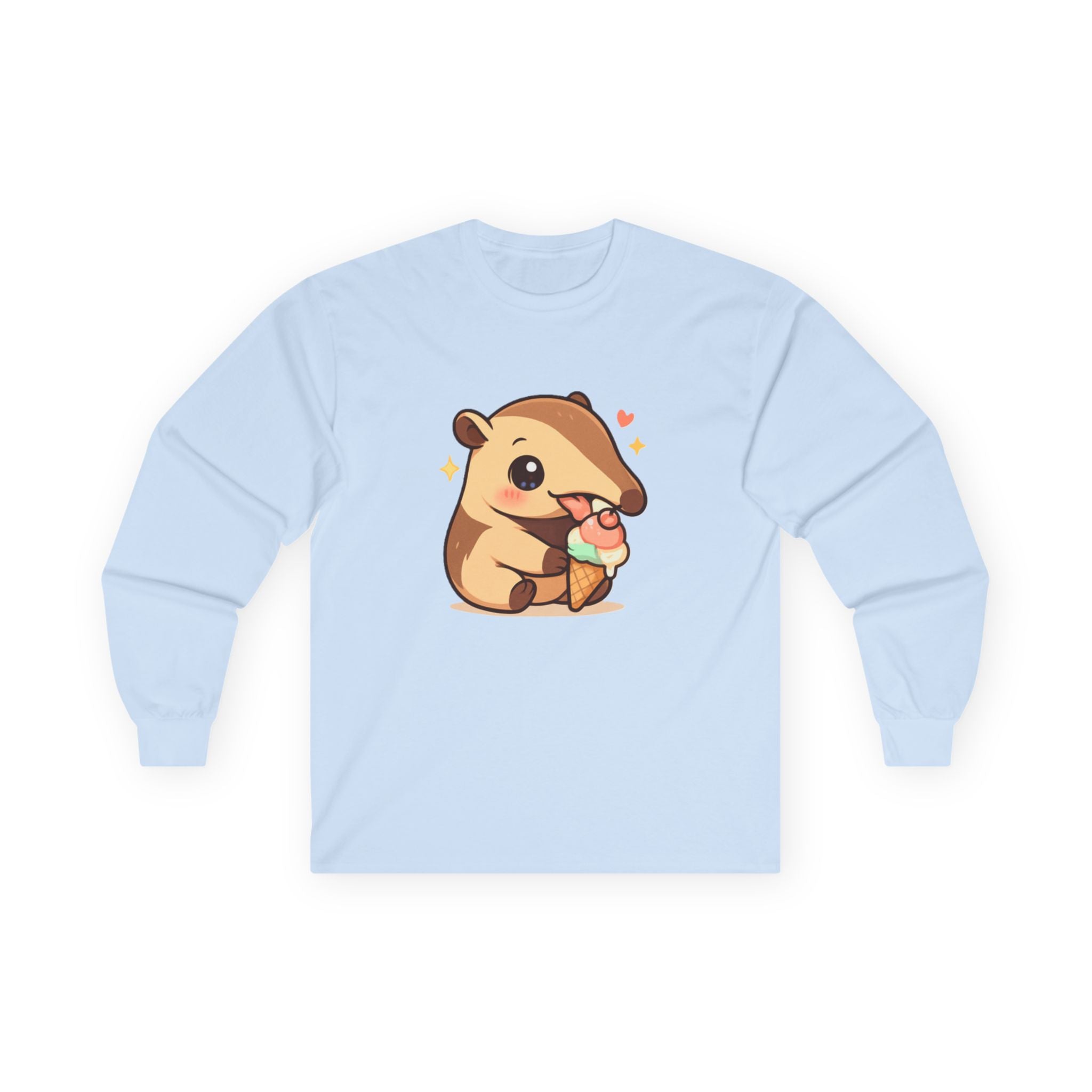 Kawaii Anteater Eating Ice Cream Long Sleeve Tee - Adult