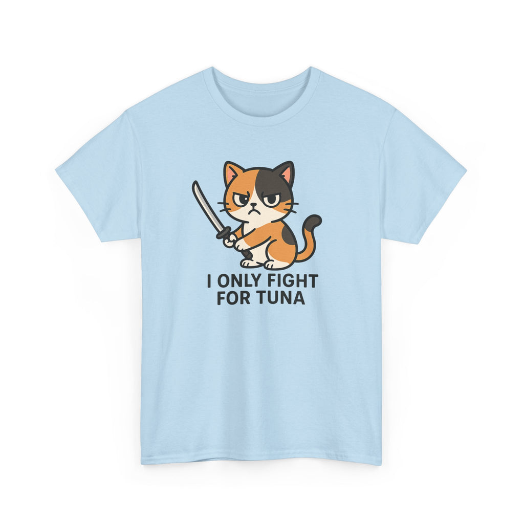 Cat Sword T-Shirt — "I Only Fight for Tuna" Cute Samurai Cat Tee - Adult