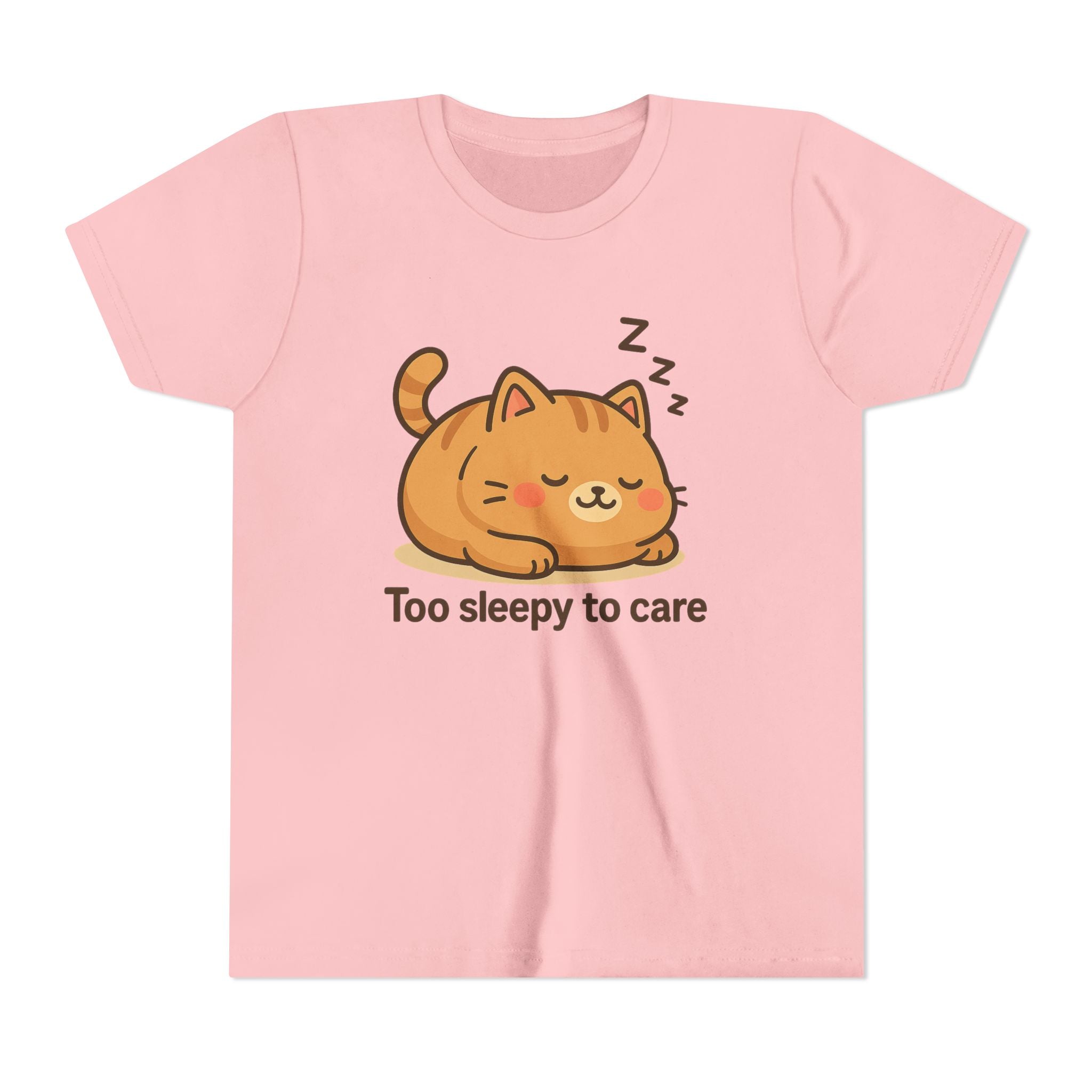 Youth Tee — Cute Sleeping Cat "Too Sleepy to Care" Graphic