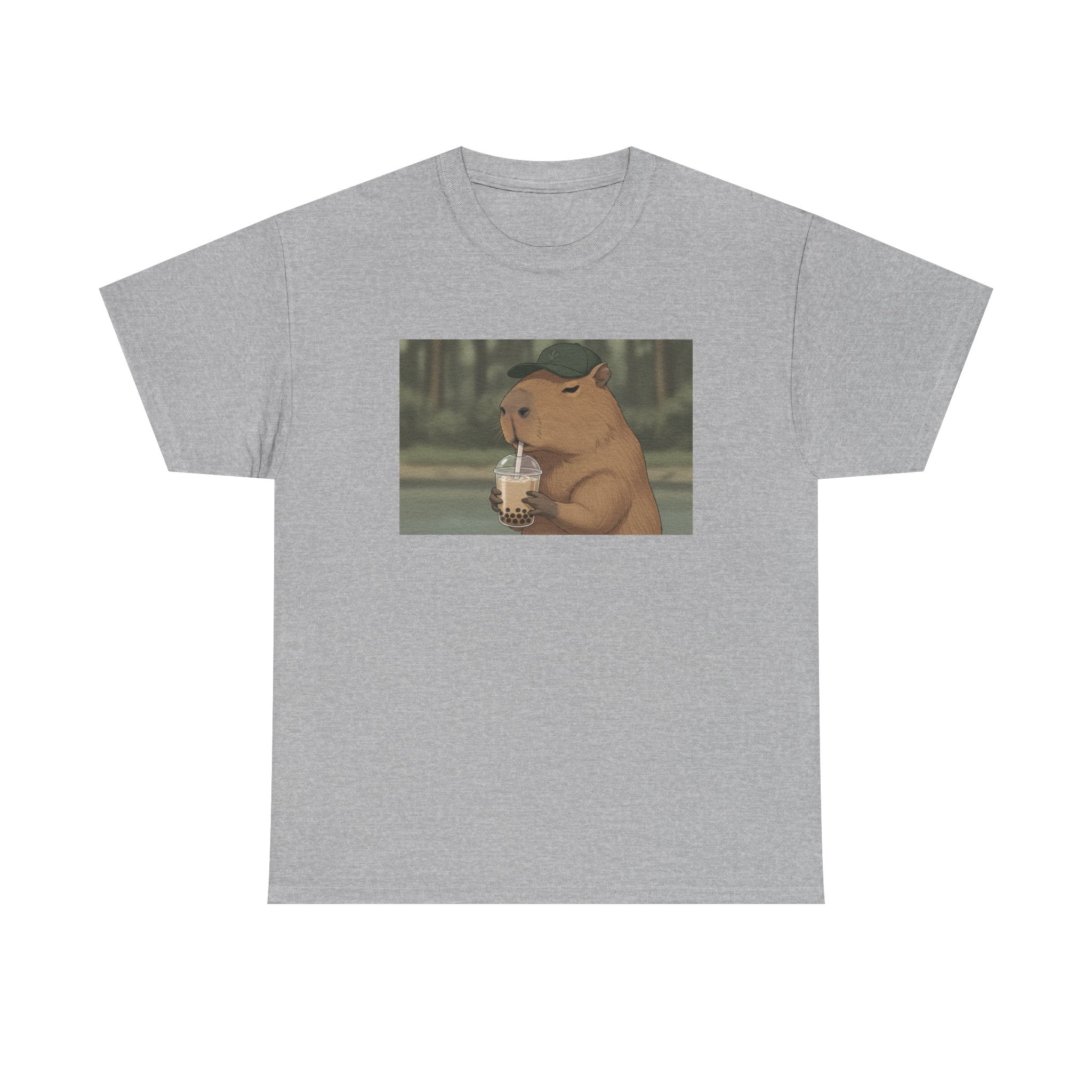 Capybara Drinking Boba T‑Shirt — Cute Cartoon Bubble Tea Tee - Adult