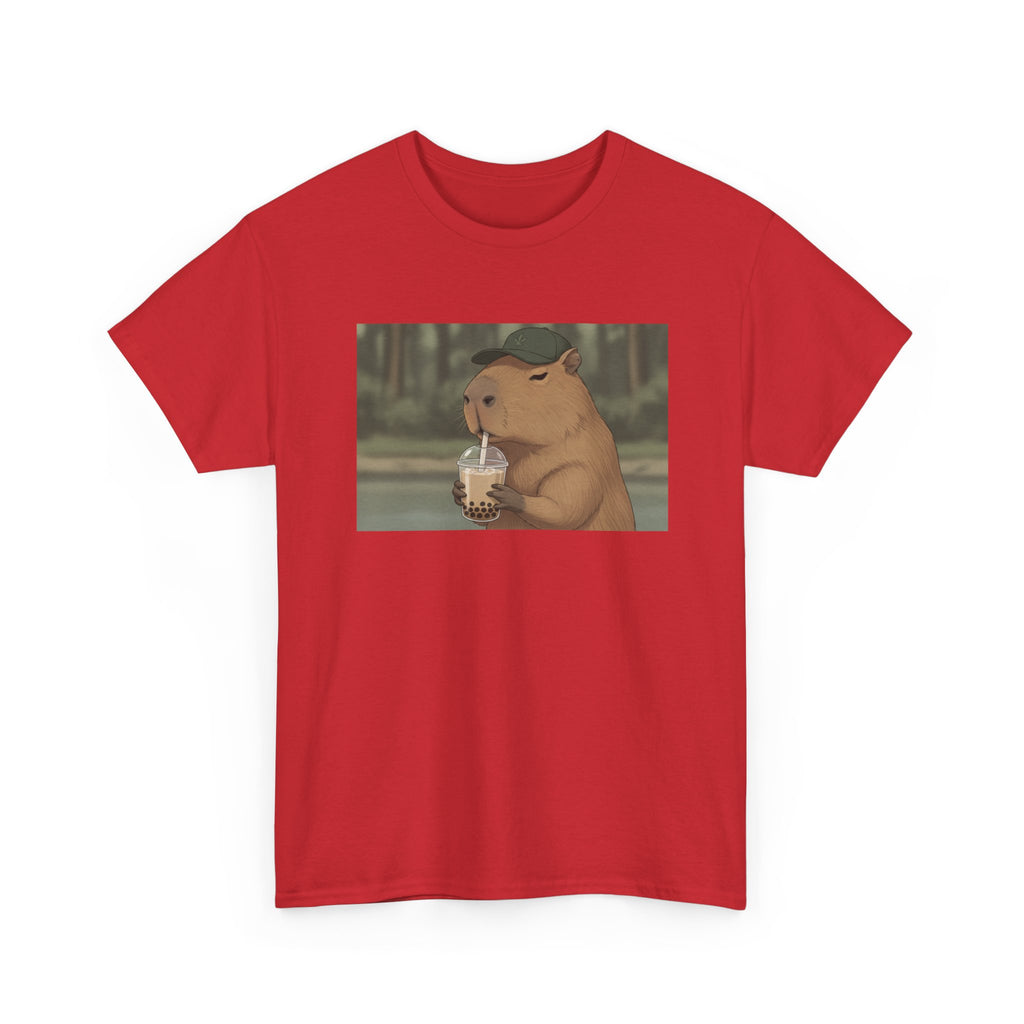 Capybara Drinking Boba T‑Shirt — Cute Cartoon Bubble Tea Tee - Adult