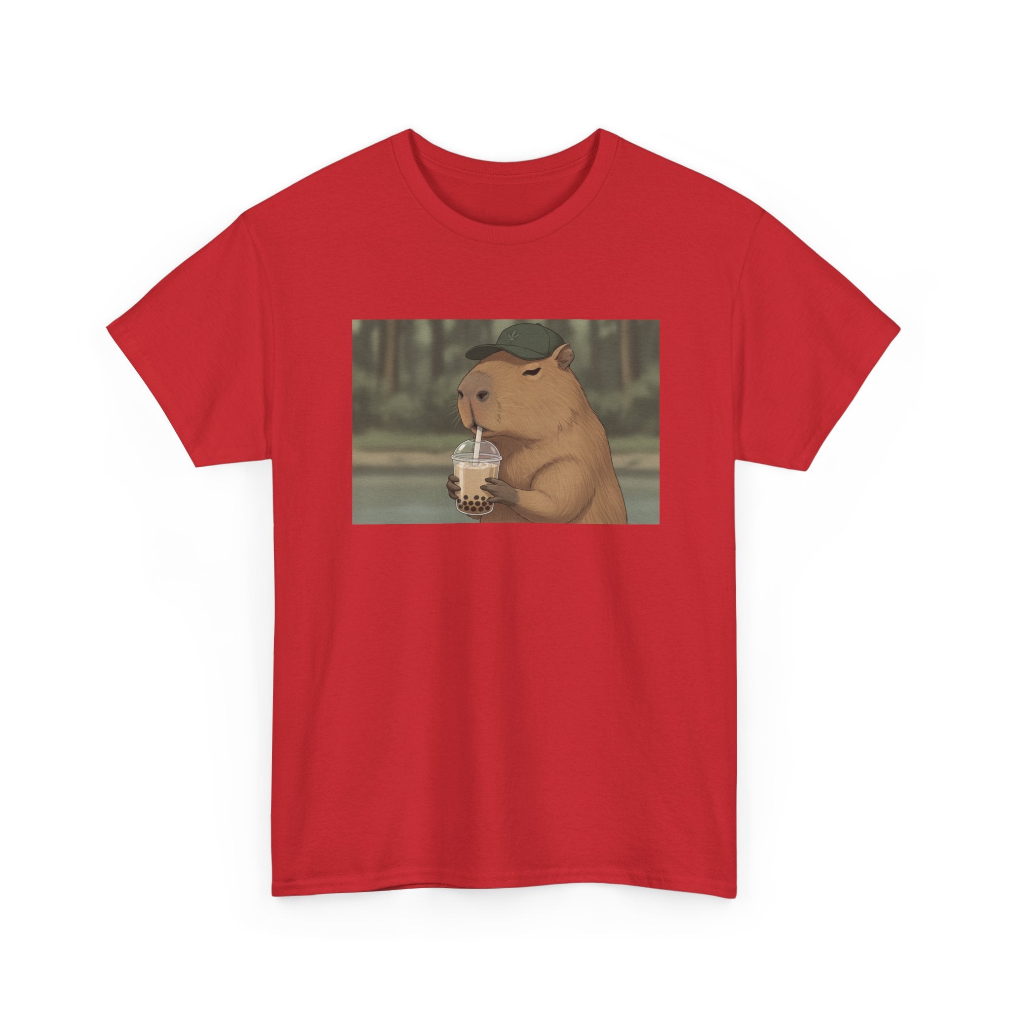 Capybara Drinking Boba T‑Shirt — Cute Cartoon Bubble Tea Tee - Adult