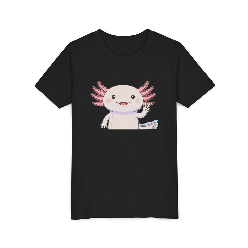 Kids Axolotl Throwing Peace Graphic Tee — Cute Pink Axolotl Salamander Youth T-Shirt - Kids