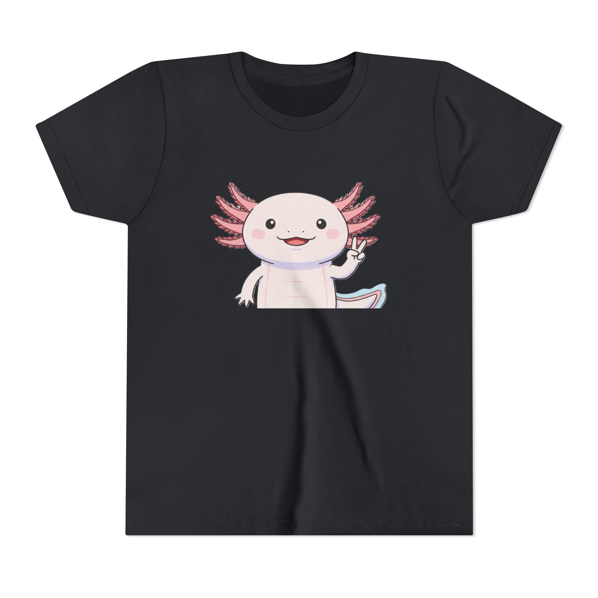 Kids Axolotl Throwing Peace Graphic Tee — Cute Pink Axolotl Salamander Youth T-Shirt - Kids