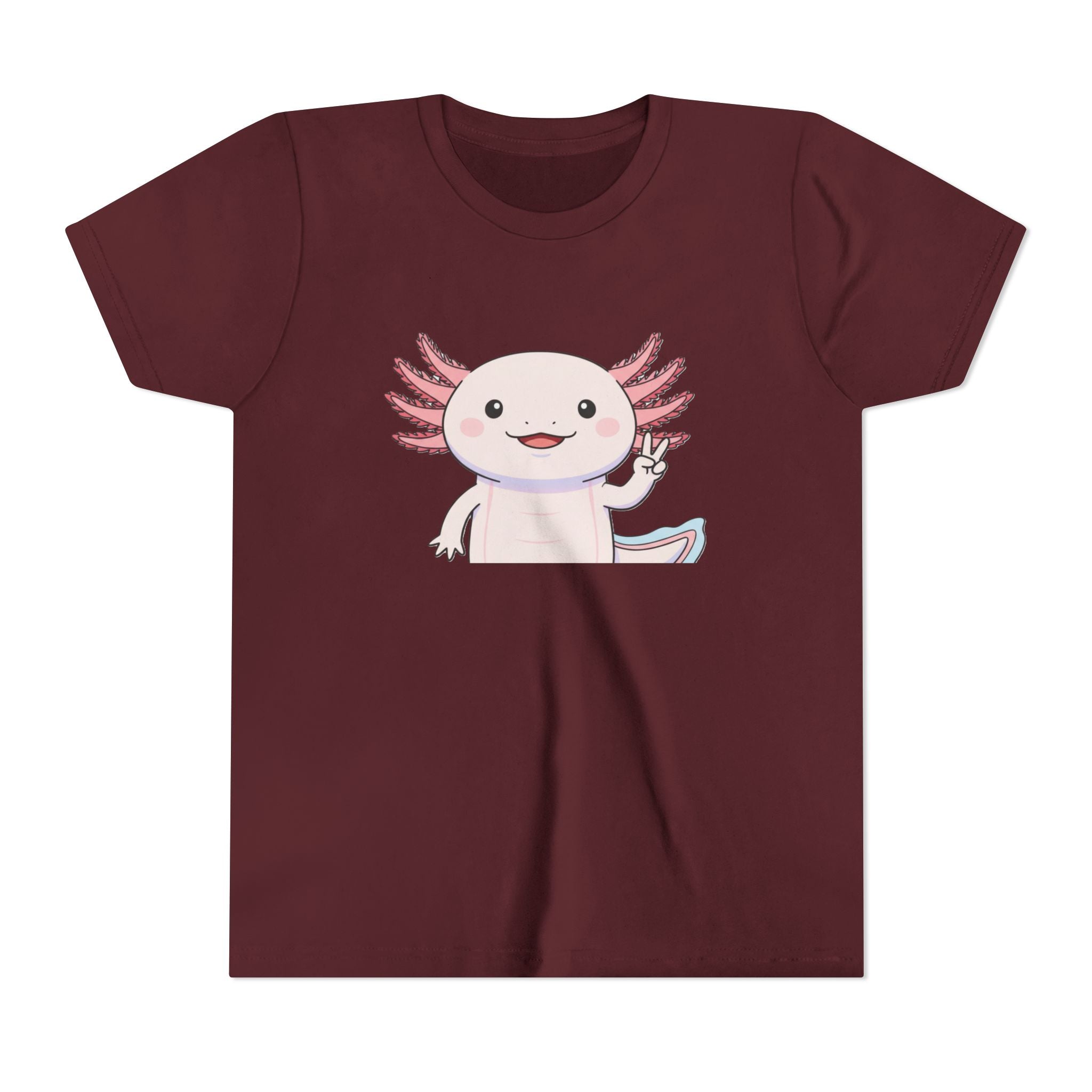 Kids Axolotl Throwing Peace Graphic Tee — Cute Pink Axolotl Salamander Youth T-Shirt - Kids