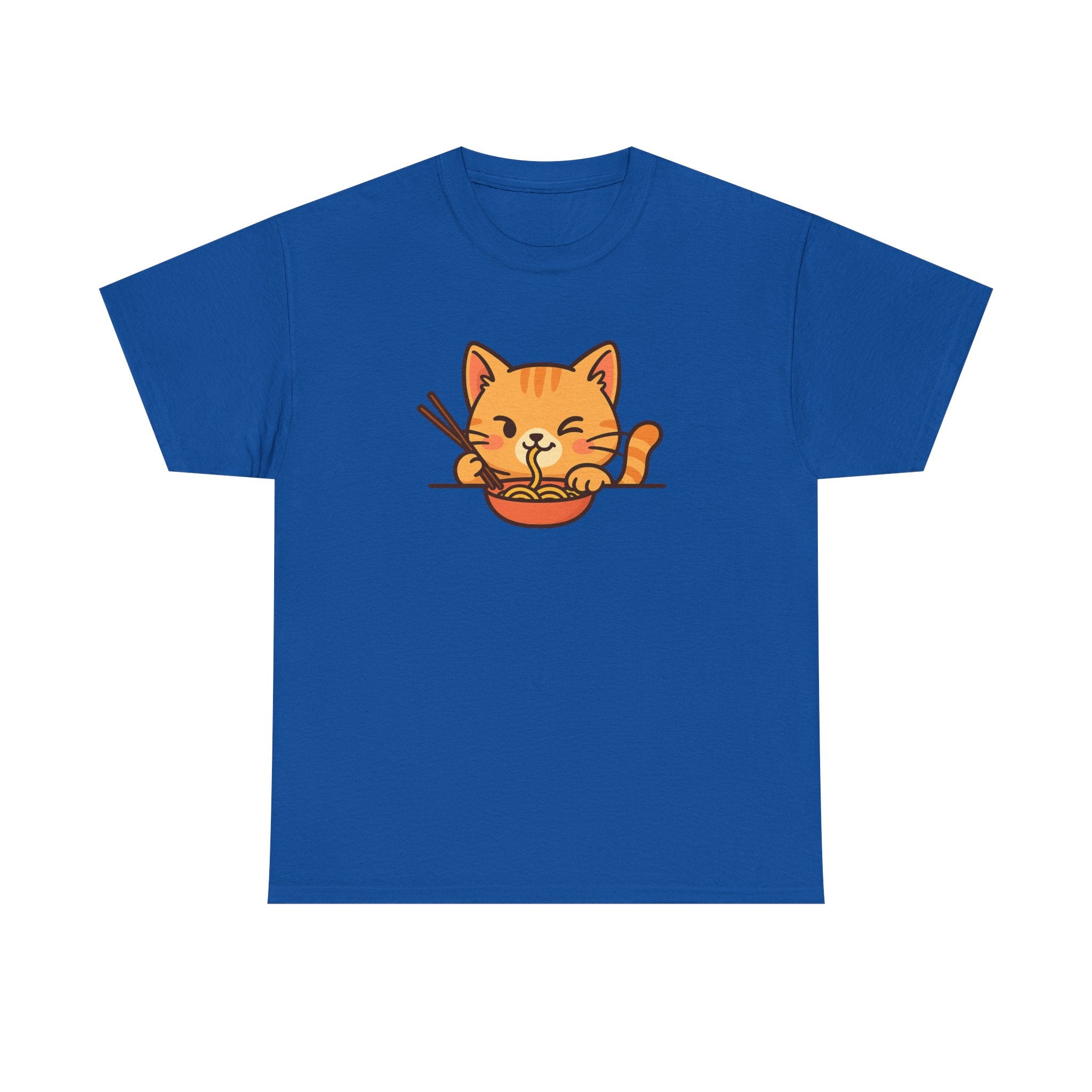Cute Cat Eating Ramen T-Shirt — Kawaii Kitty Noodle Tee - Adult