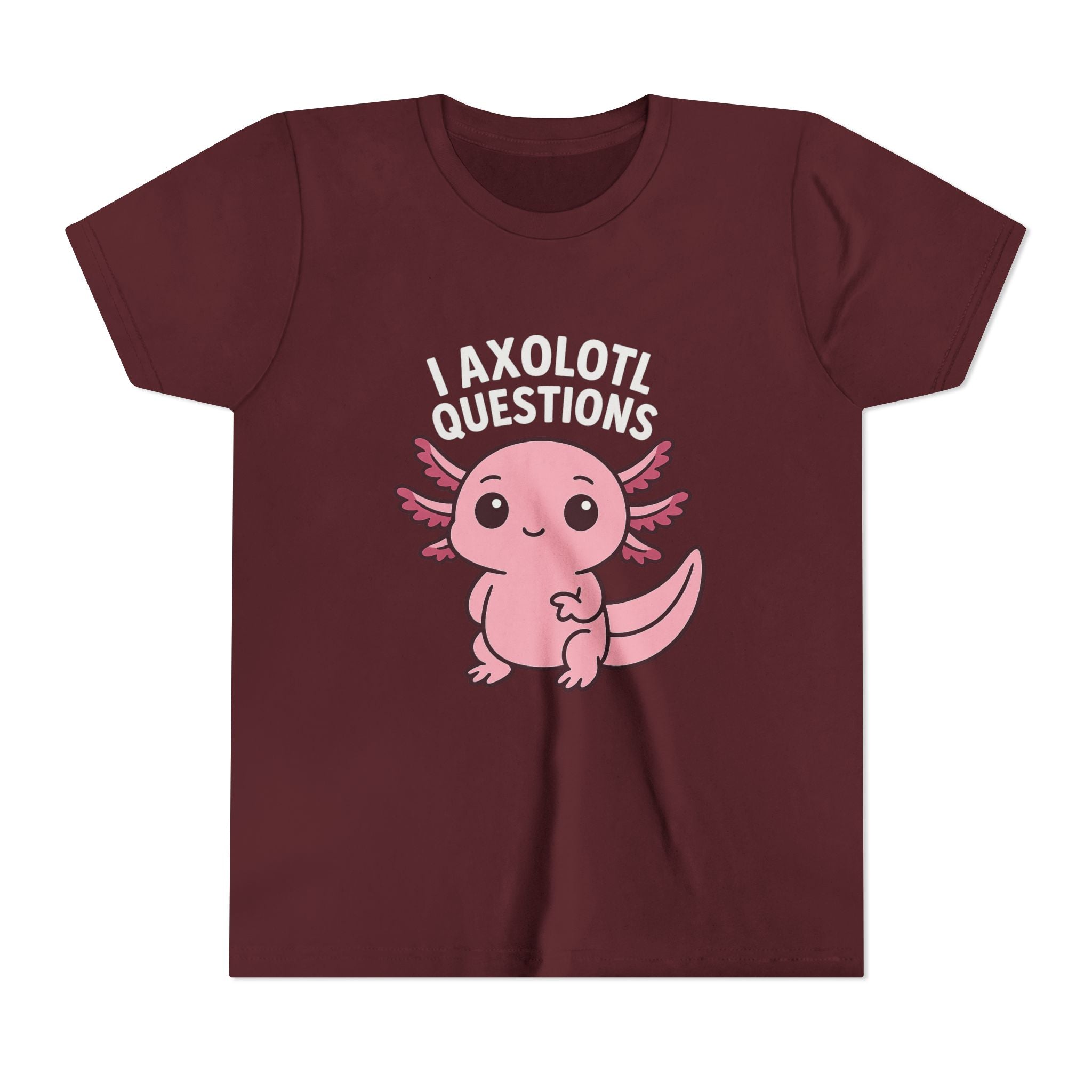 Youth Tee — Cute Pink Axolotl “Axolotl Questions” Kids Shirt