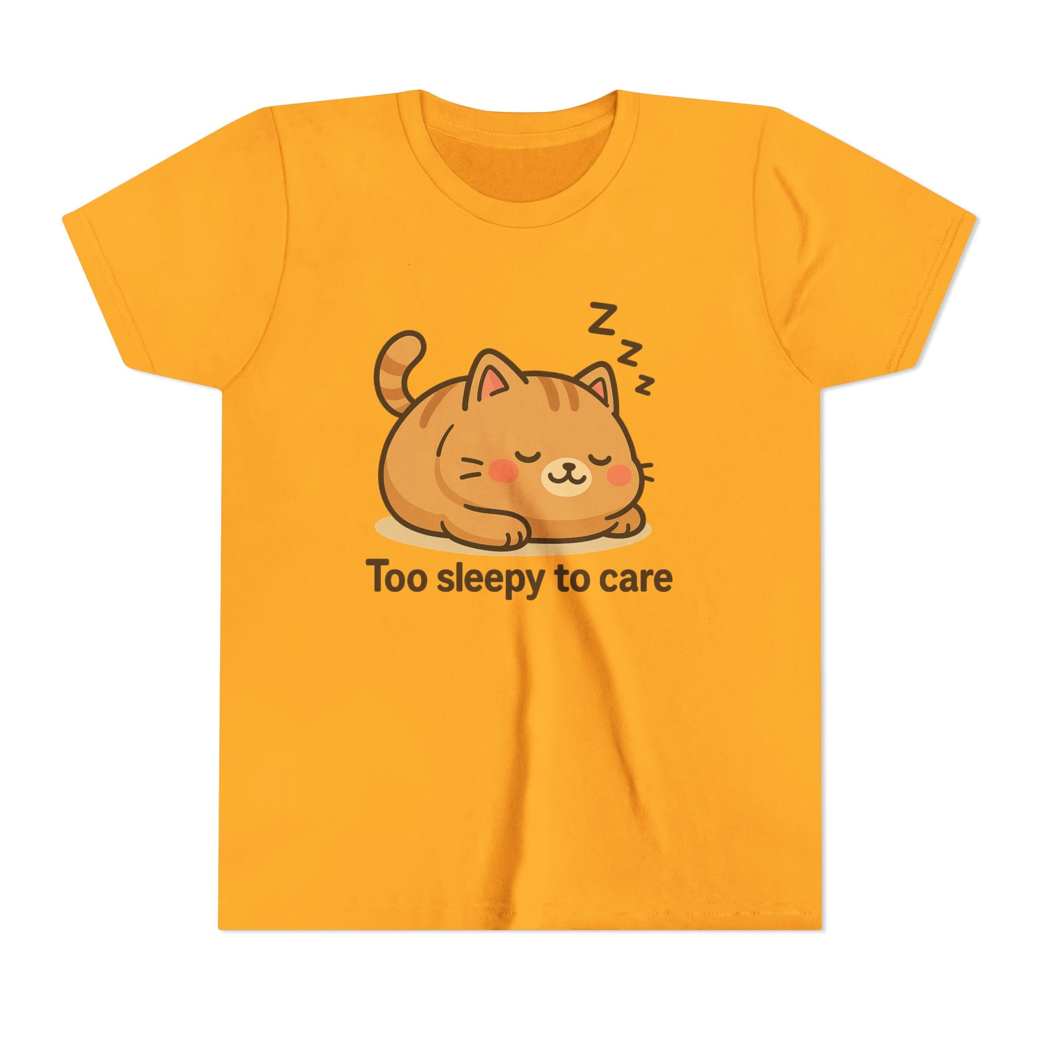 Youth Tee — Cute Sleeping Cat "Too Sleepy to Care" Graphic