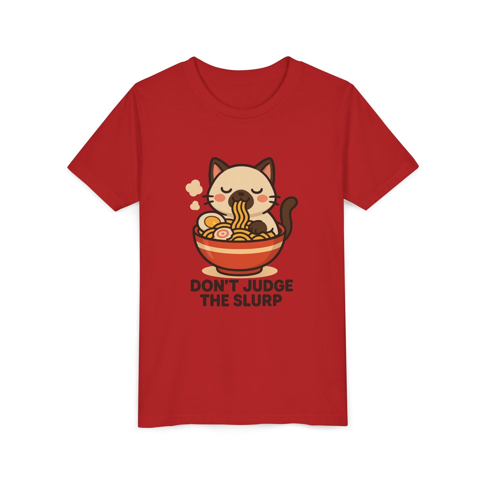 Youth Tee — Cute Cat Eating Ramen 'Don't Judge The Slurp' Graphic Shirt