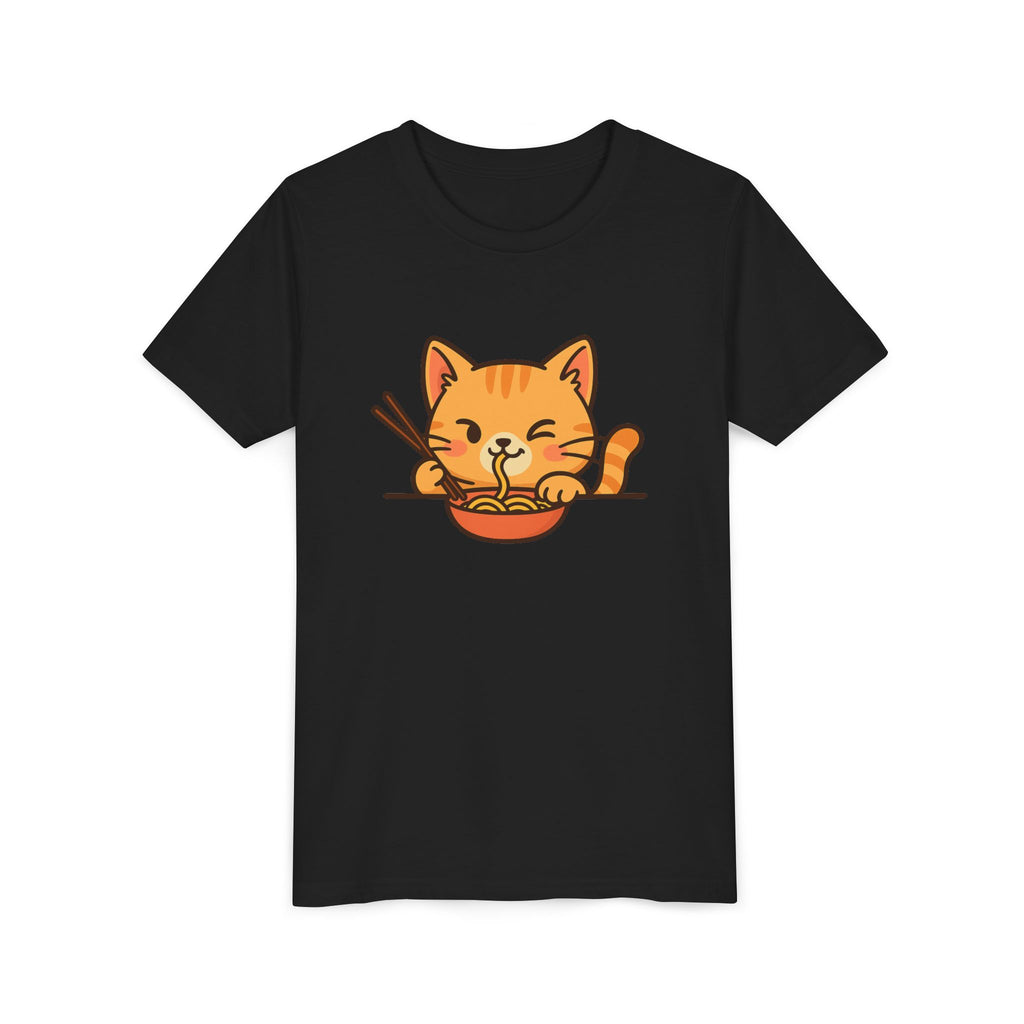 Kids Cat Eating Ramen T-Shirt – Cute Anime Noodle Kitty Youth Tee - Kids