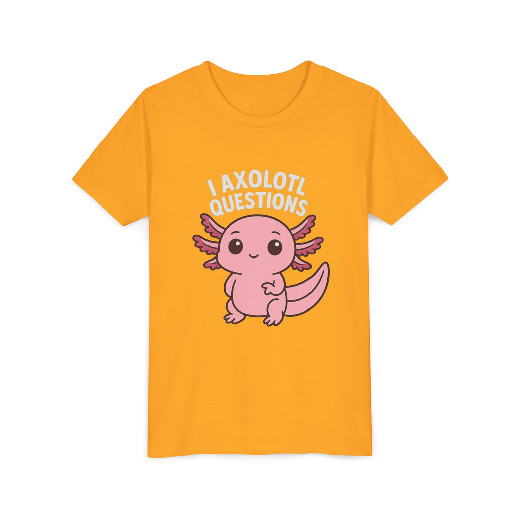 Youth Tee — Cute Pink Axolotl “Axolotl Questions” Kids Shirt