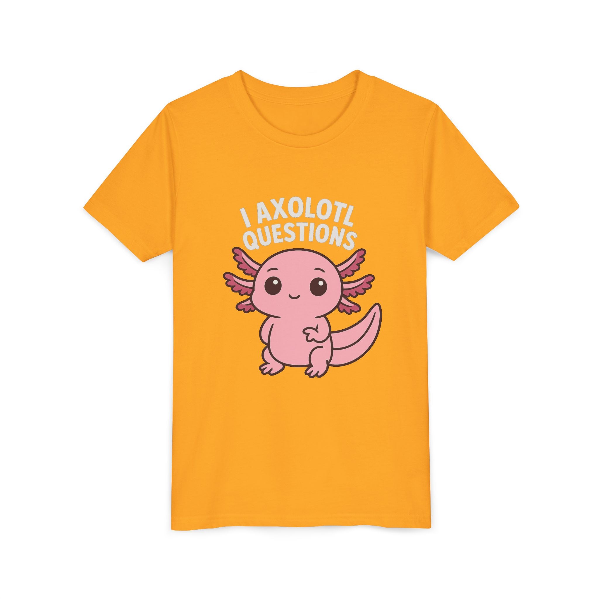 Youth Tee — Cute Pink Axolotl “Axolotl Questions” Kids Shirt
