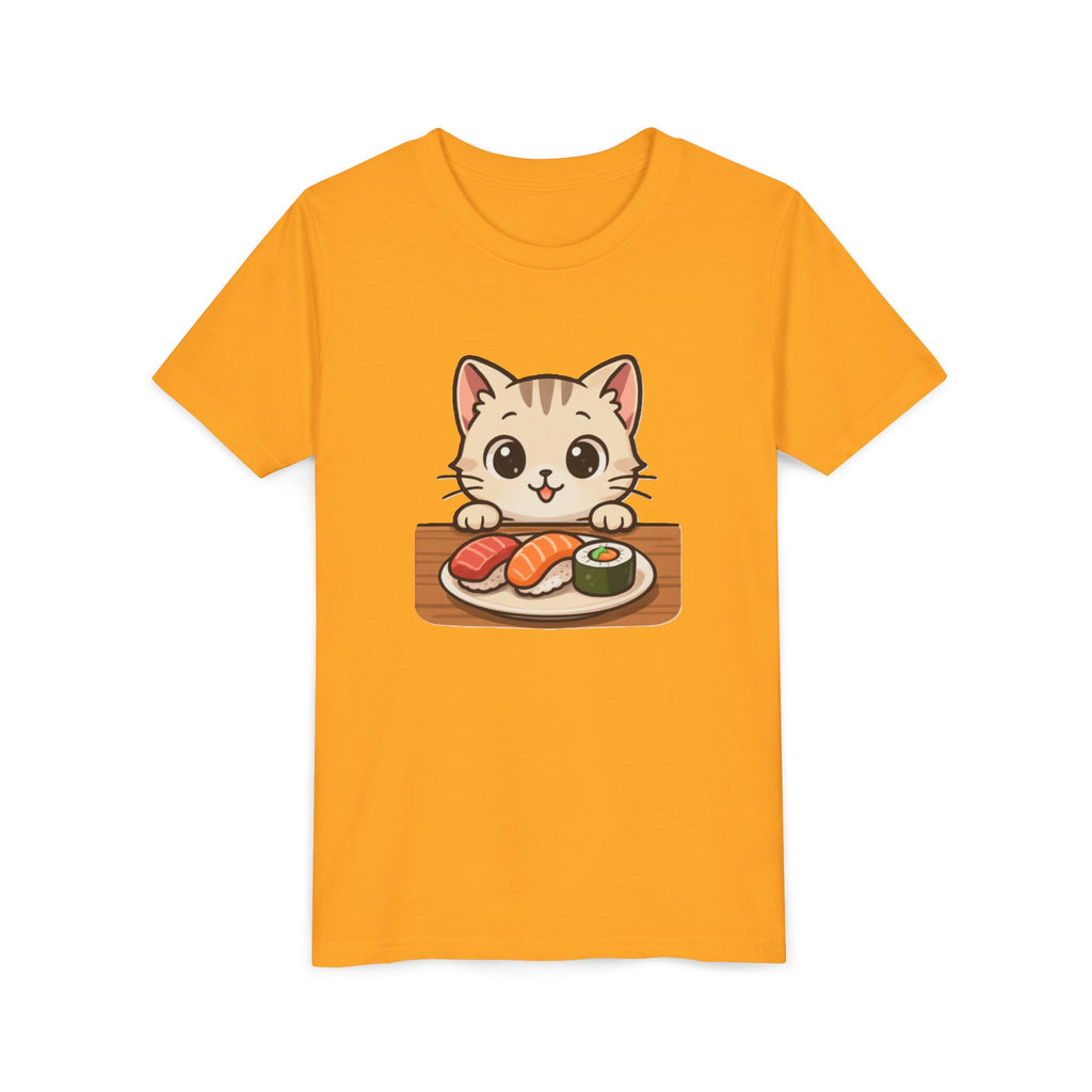 Kids Sushi Cat T-Shirt — Cute Kitty Eating Sushi Youth Tee