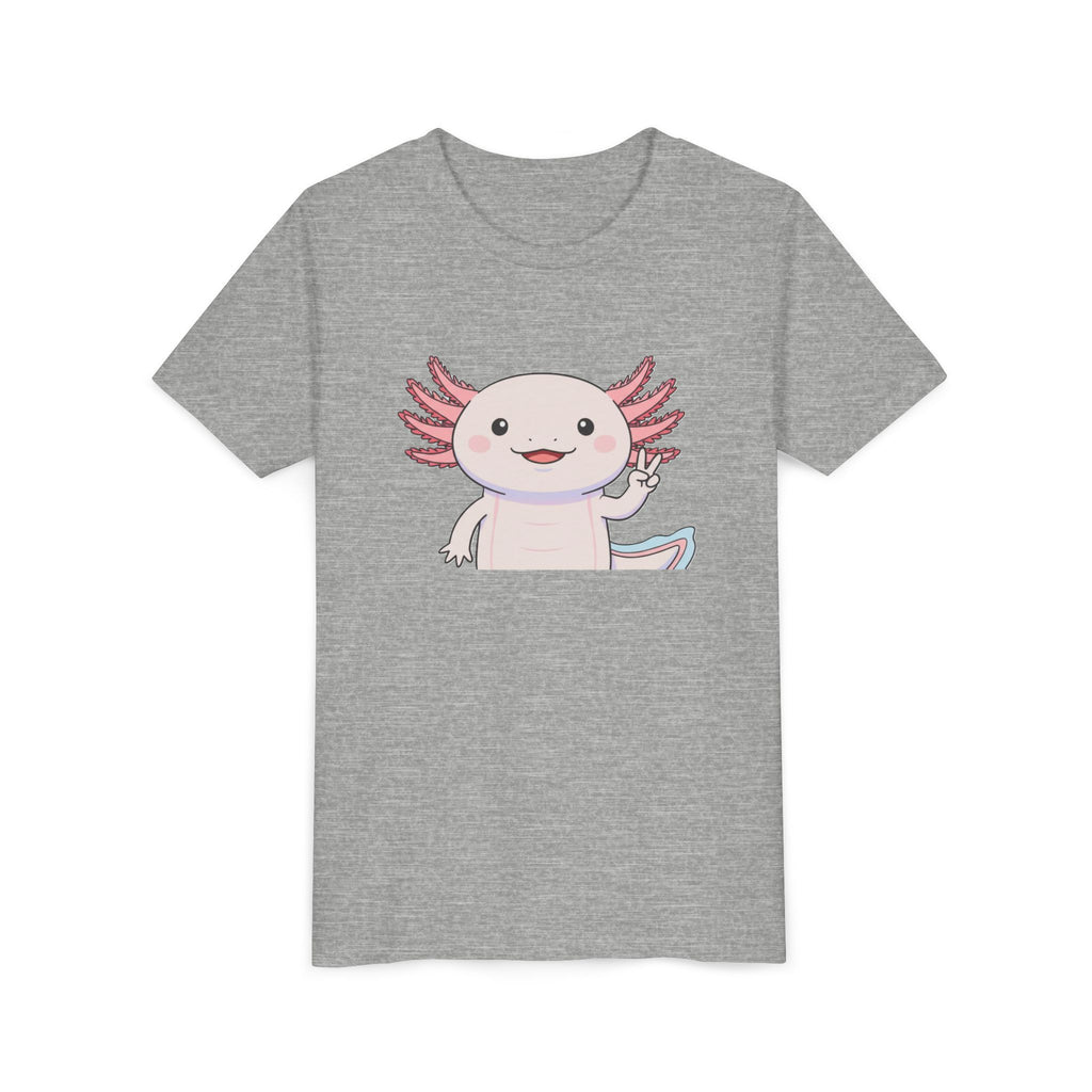 Kids Axolotl Throwing Peace Graphic Tee — Cute Pink Axolotl Salamander Youth T-Shirt - Kids