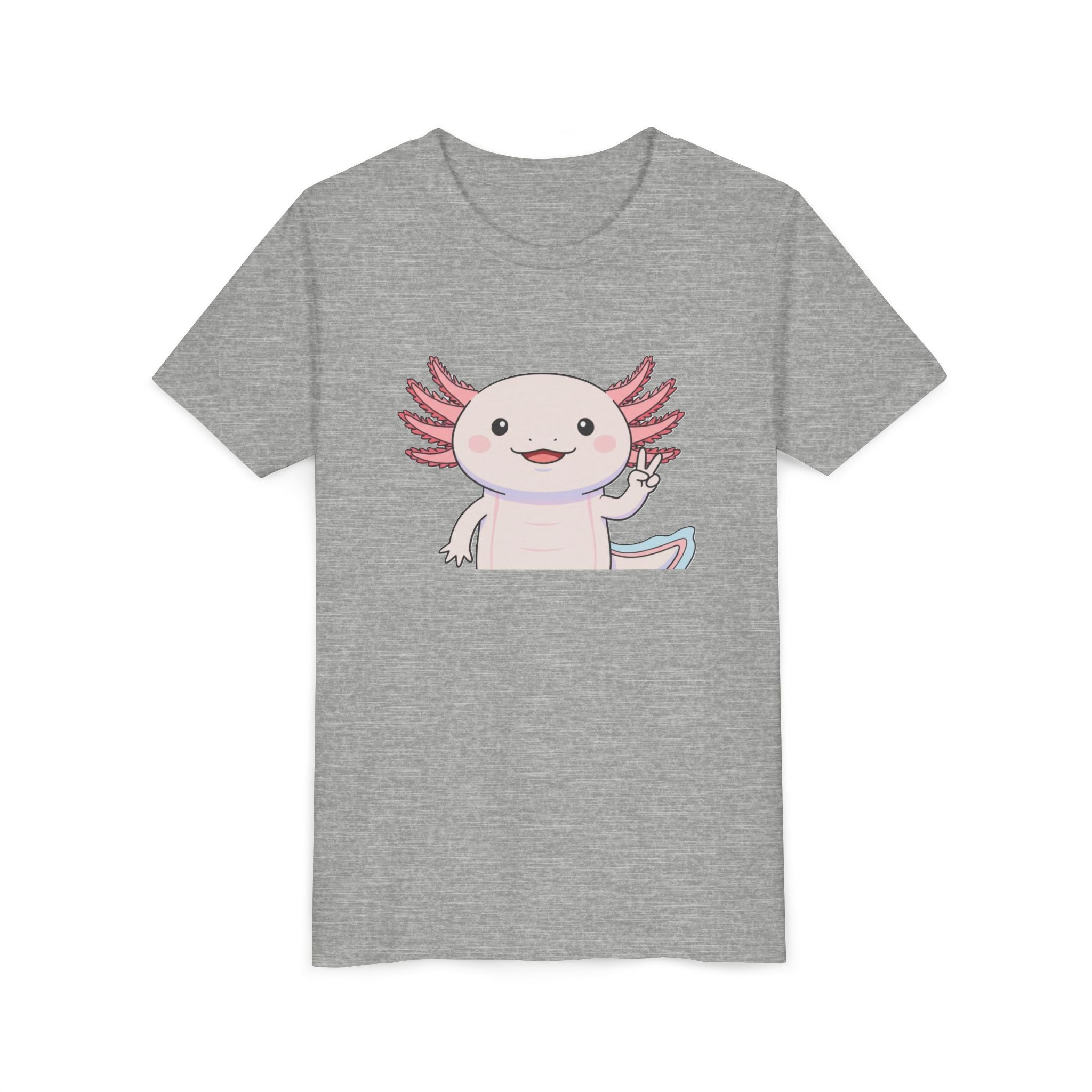 Kids Axolotl Throwing Peace Graphic Tee — Cute Pink Axolotl Salamander Youth T-Shirt - Kids