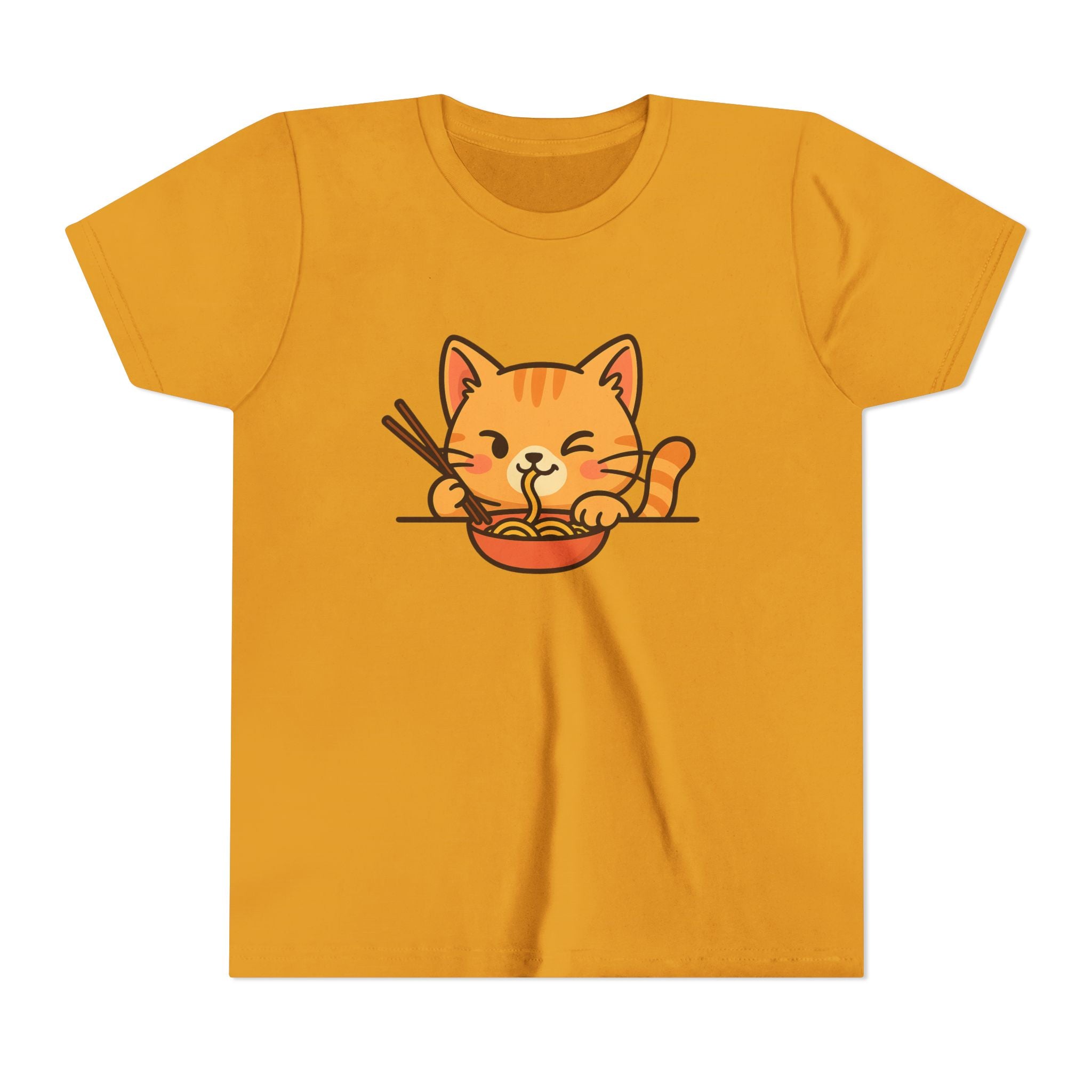 Kids Cat Eating Ramen T-Shirt – Cute Anime Noodle Kitty Youth Tee - Kids