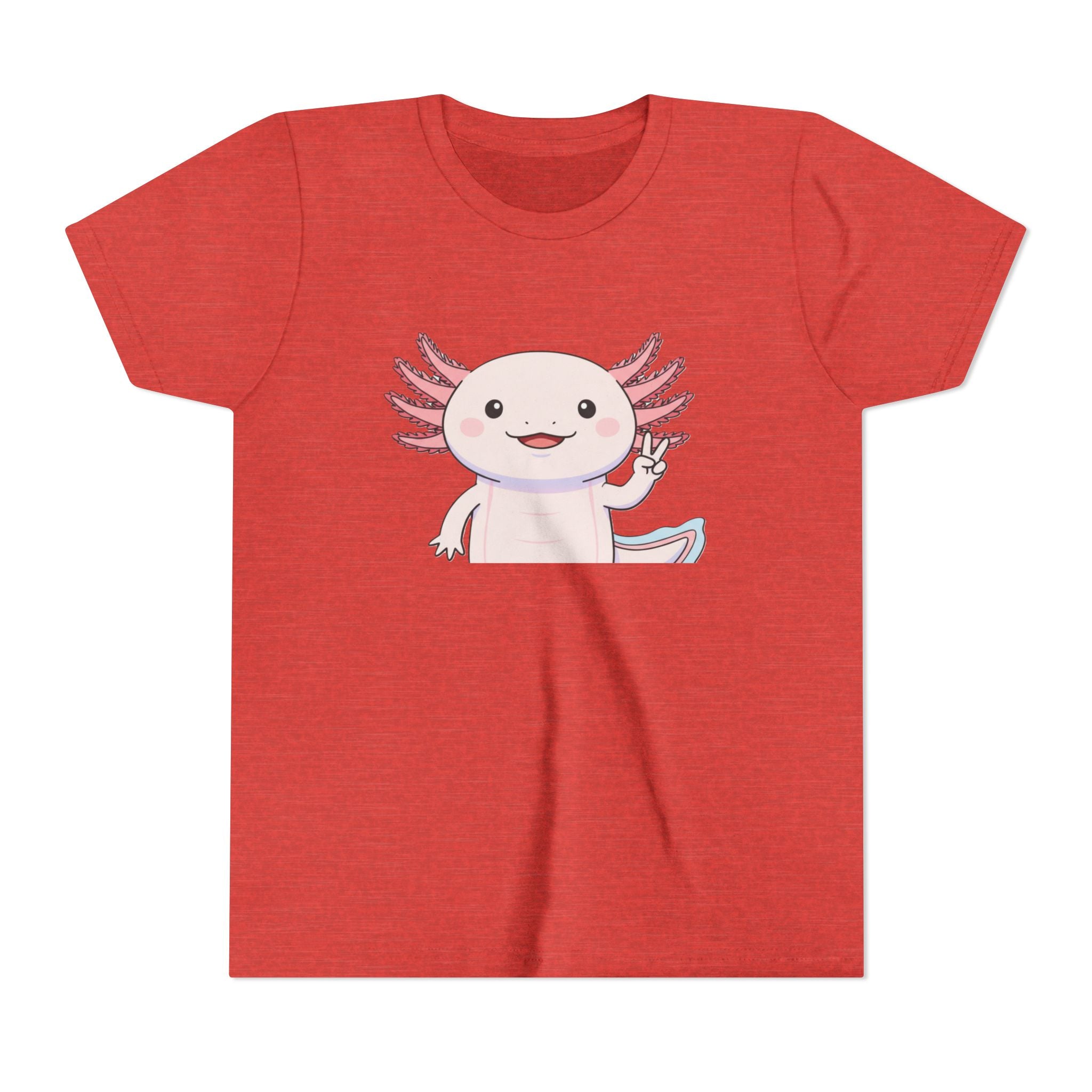 Kids Axolotl Throwing Peace Graphic Tee — Cute Pink Axolotl Salamander Youth T-Shirt - Kids