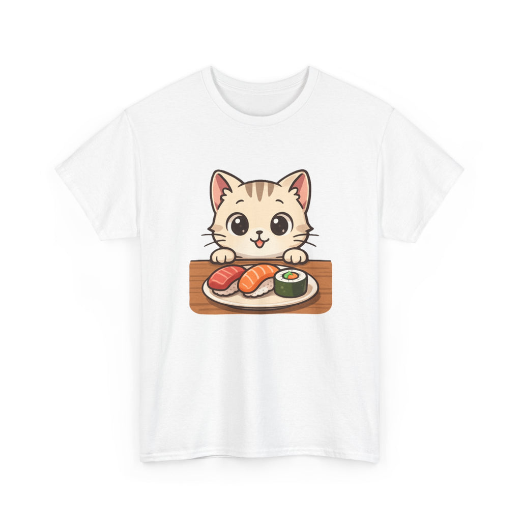 Cat & Sushi T-Shirt — Cute Kawaii Kitty with Sushi Graphic - Adult