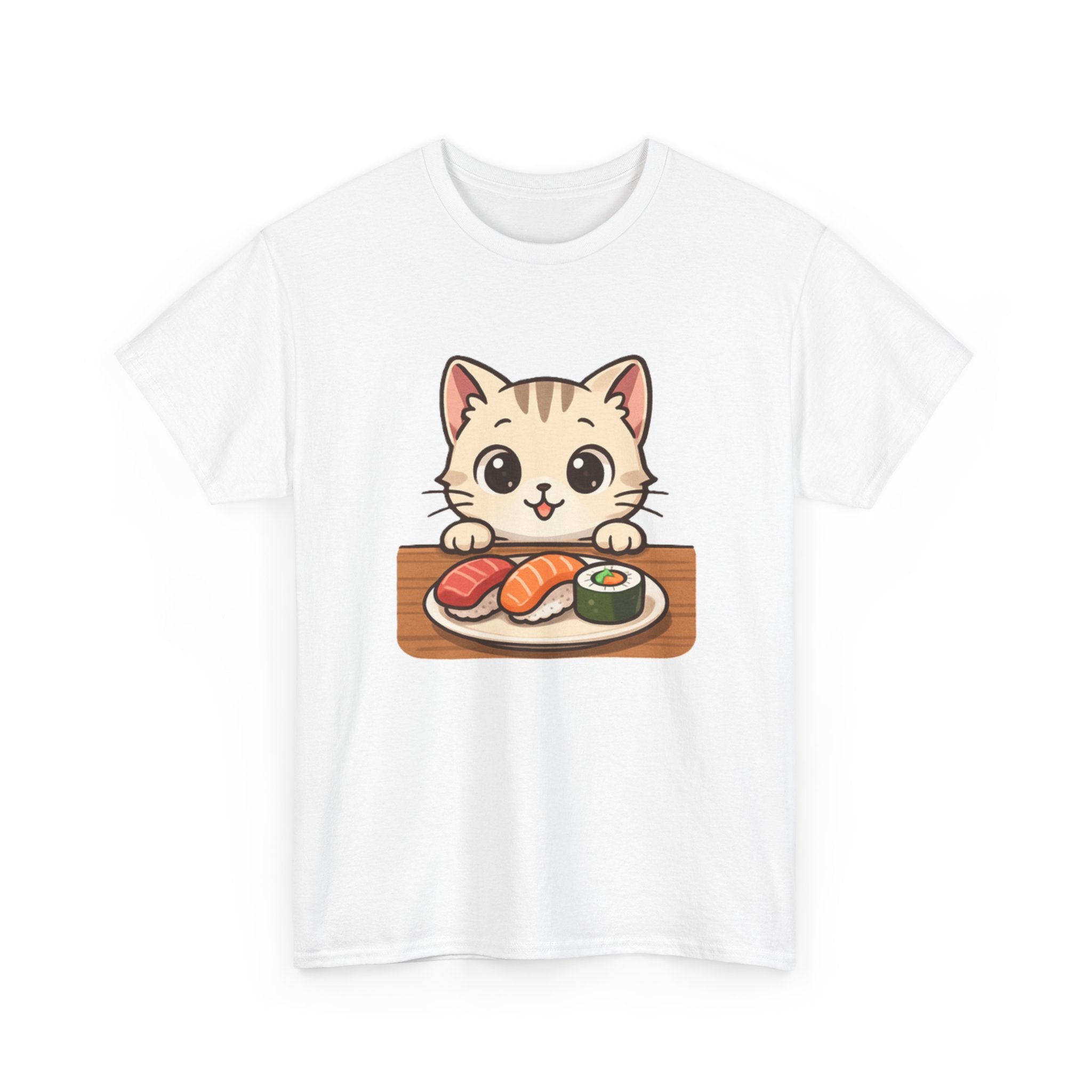 Cat & Sushi T-Shirt — Cute Kawaii Kitty with Sushi Graphic - Adult