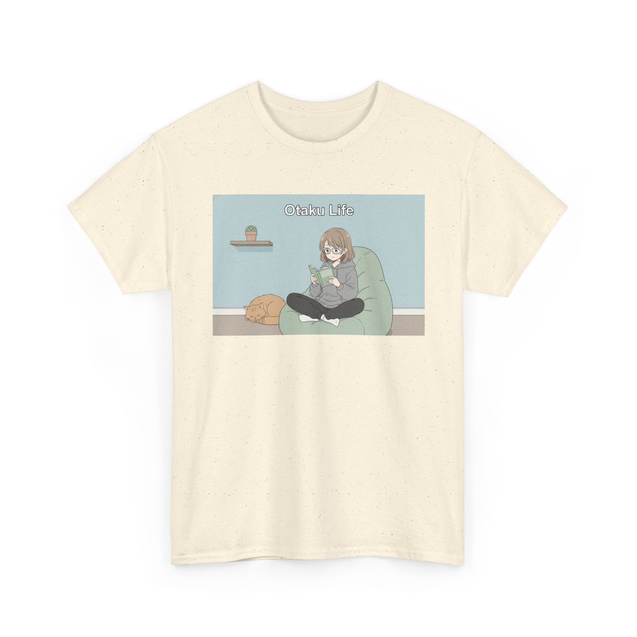 Cozy Cat Girl Otaku Long Sleeve Tee - 'Chill Vibes' Anime Girl Relaxing Graphic T-Shirt