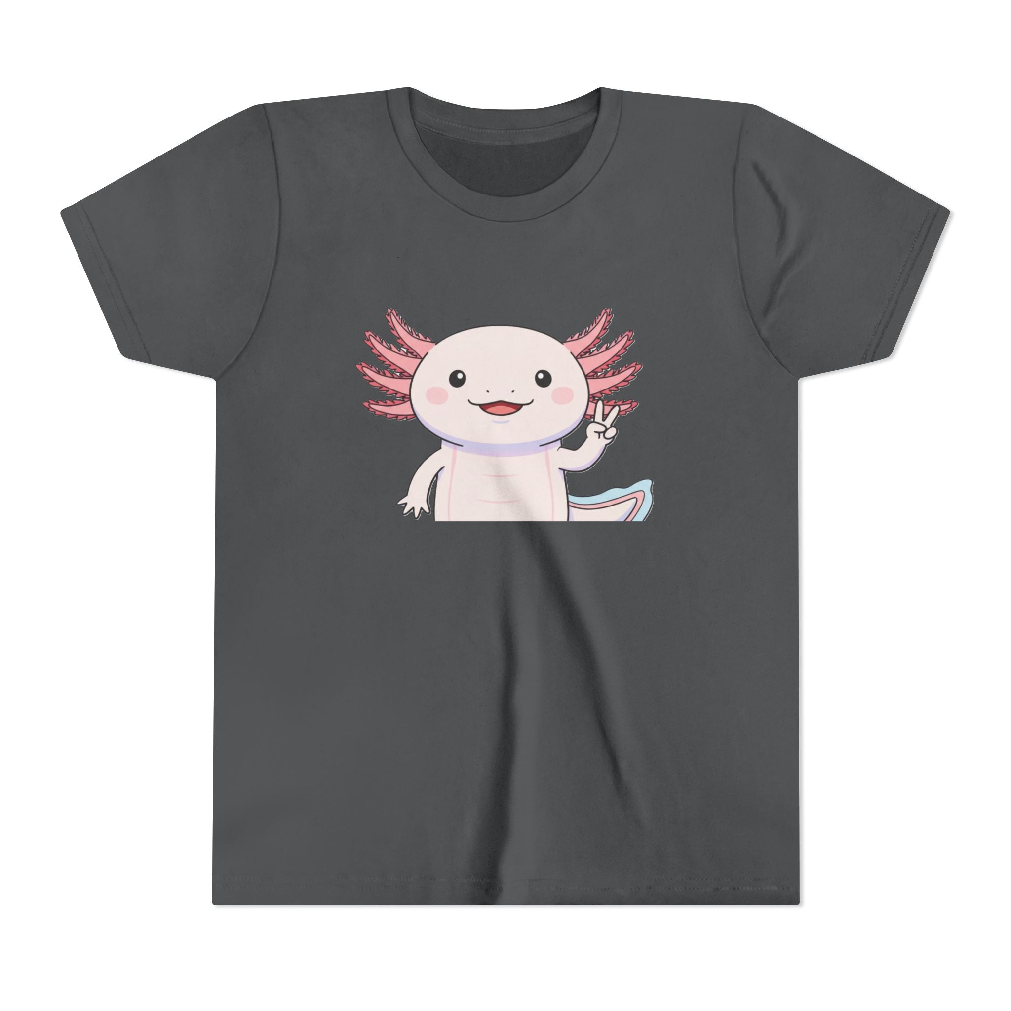 Kids Axolotl Throwing Peace Graphic Tee — Cute Pink Axolotl Salamander Youth T-Shirt - Kids