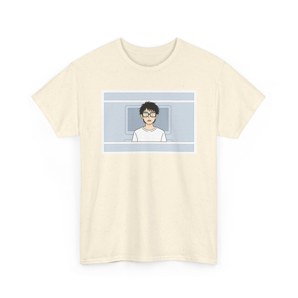 Clueless Otaku Minimalist Anime Guy Graphic Tee — Soft White Casual Shirt - Adult