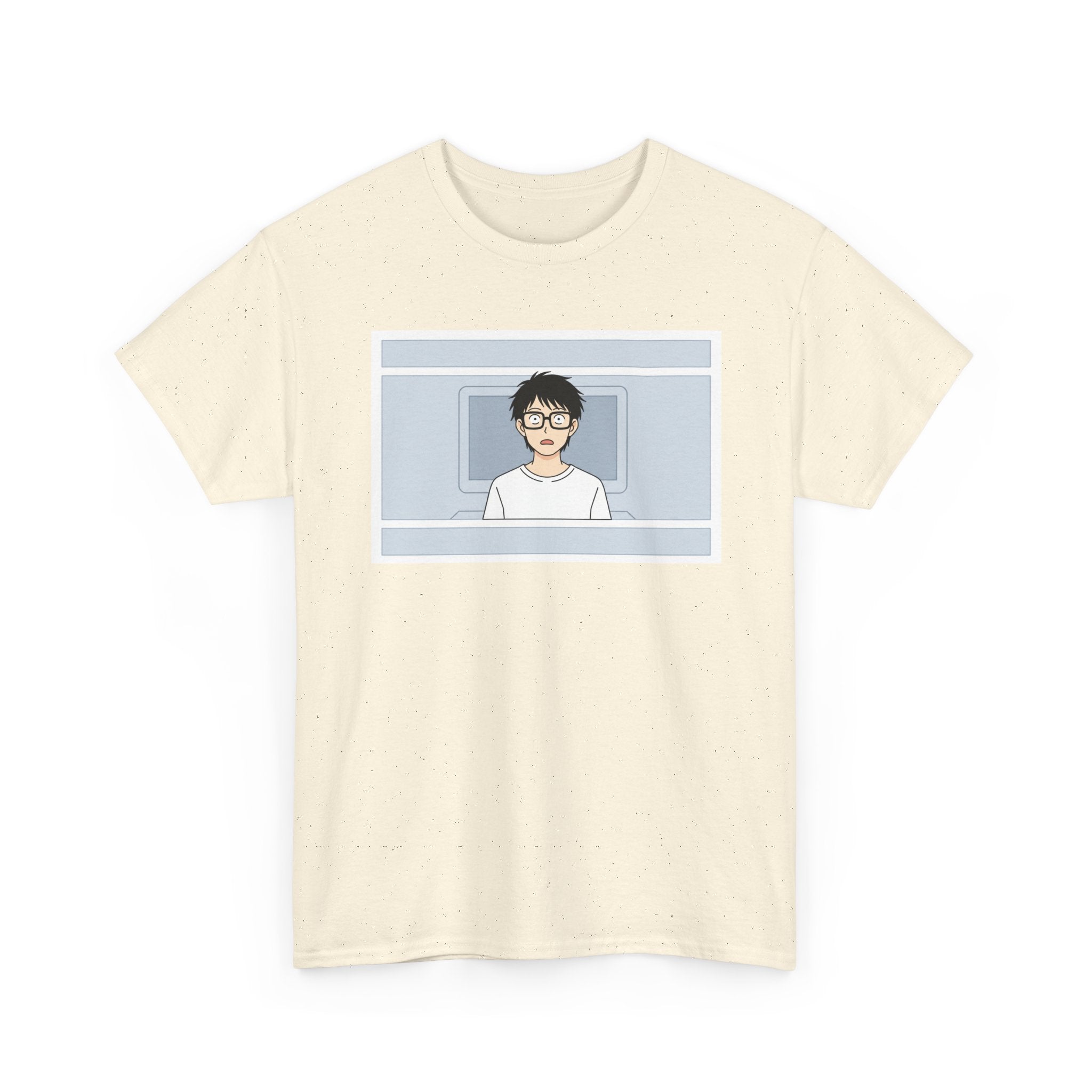 Clueless Otaku Minimalist Anime Guy Graphic Tee — Soft White Casual Shirt - Adult