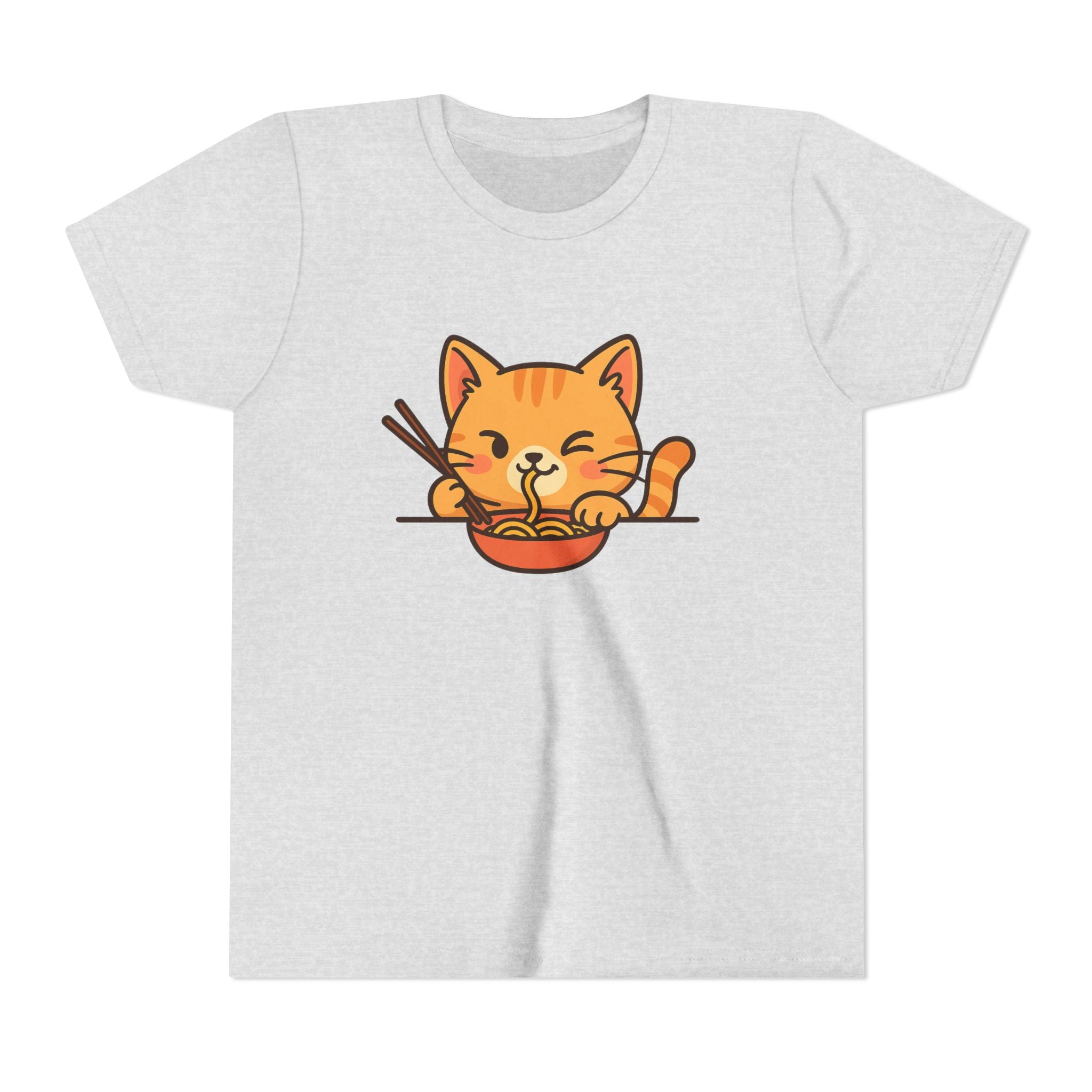 Kids Cat Eating Ramen T-Shirt – Cute Anime Noodle Kitty Youth Tee - Kids
