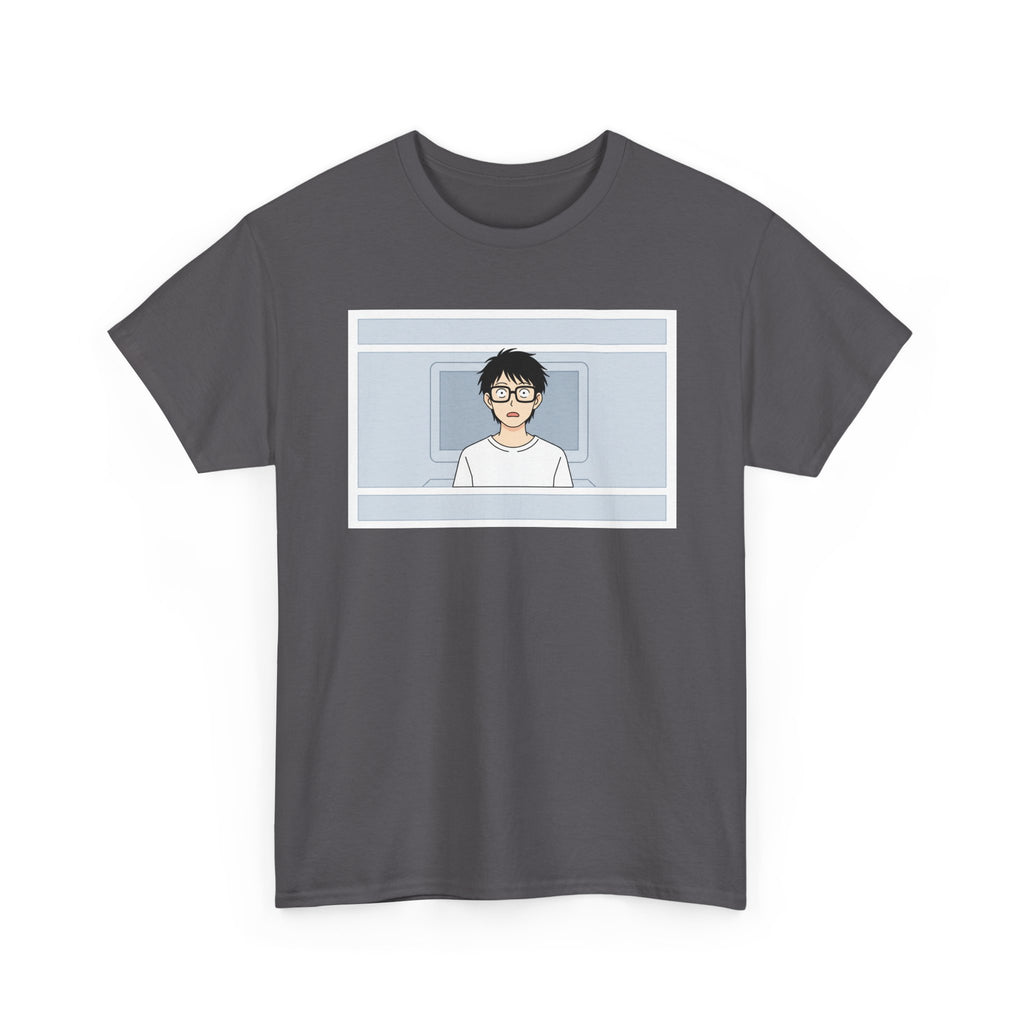 Clueless Otaku Minimalist Anime Guy Graphic Tee — Soft White Casual Shirt - Adult