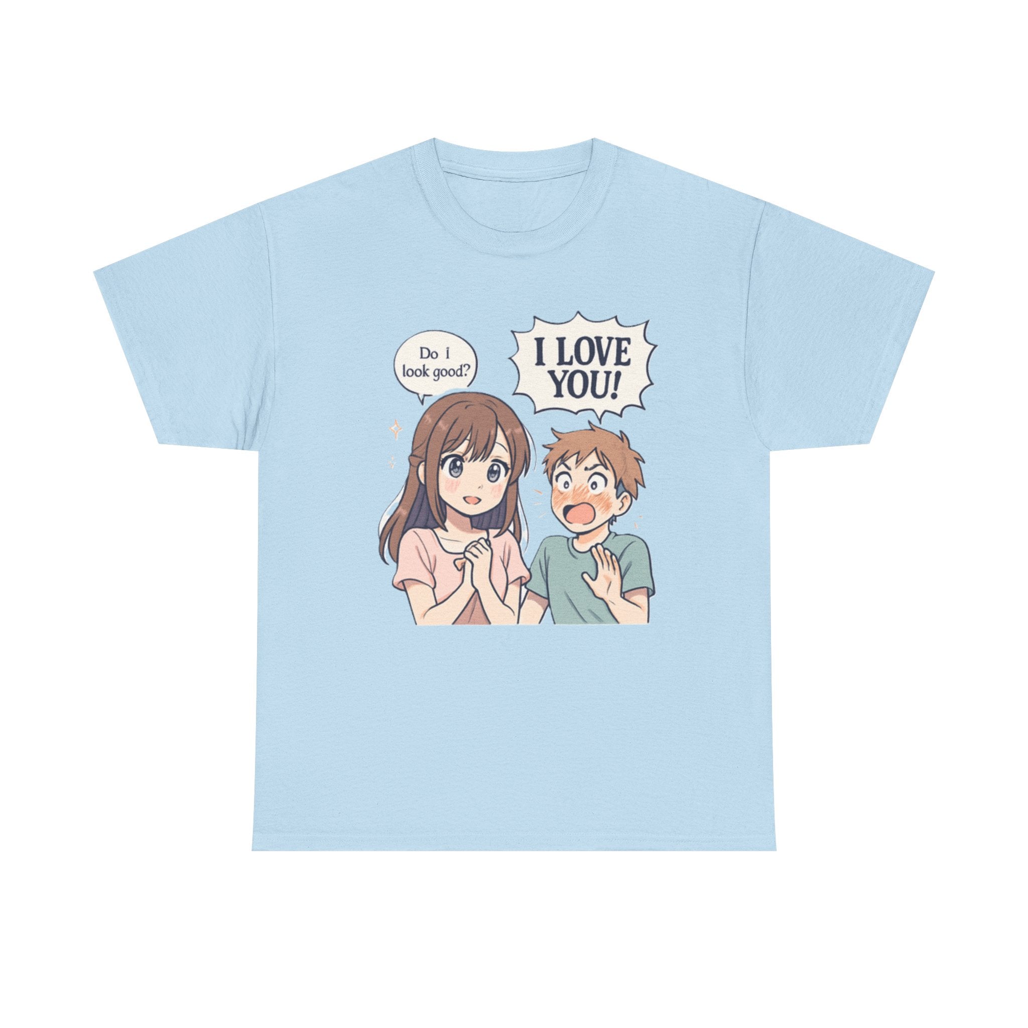 Anime Couple T‑Shirt — "Do I look good?" / "I Love You!" Cute Romance Tee - Adult