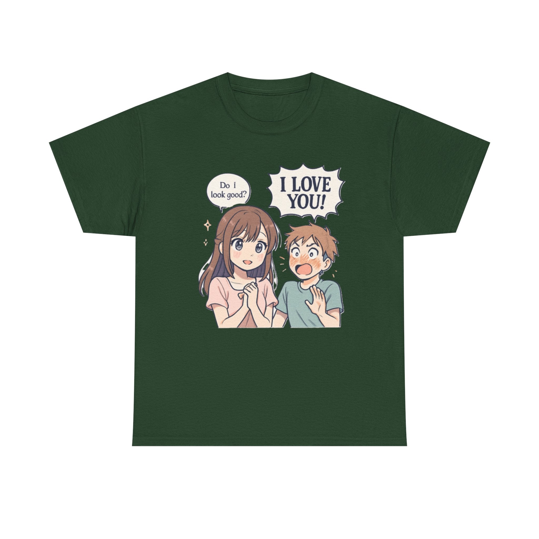 Anime Couple T‑Shirt — "Do I look good?" / "I Love You!" Cute Romance Tee - Adult