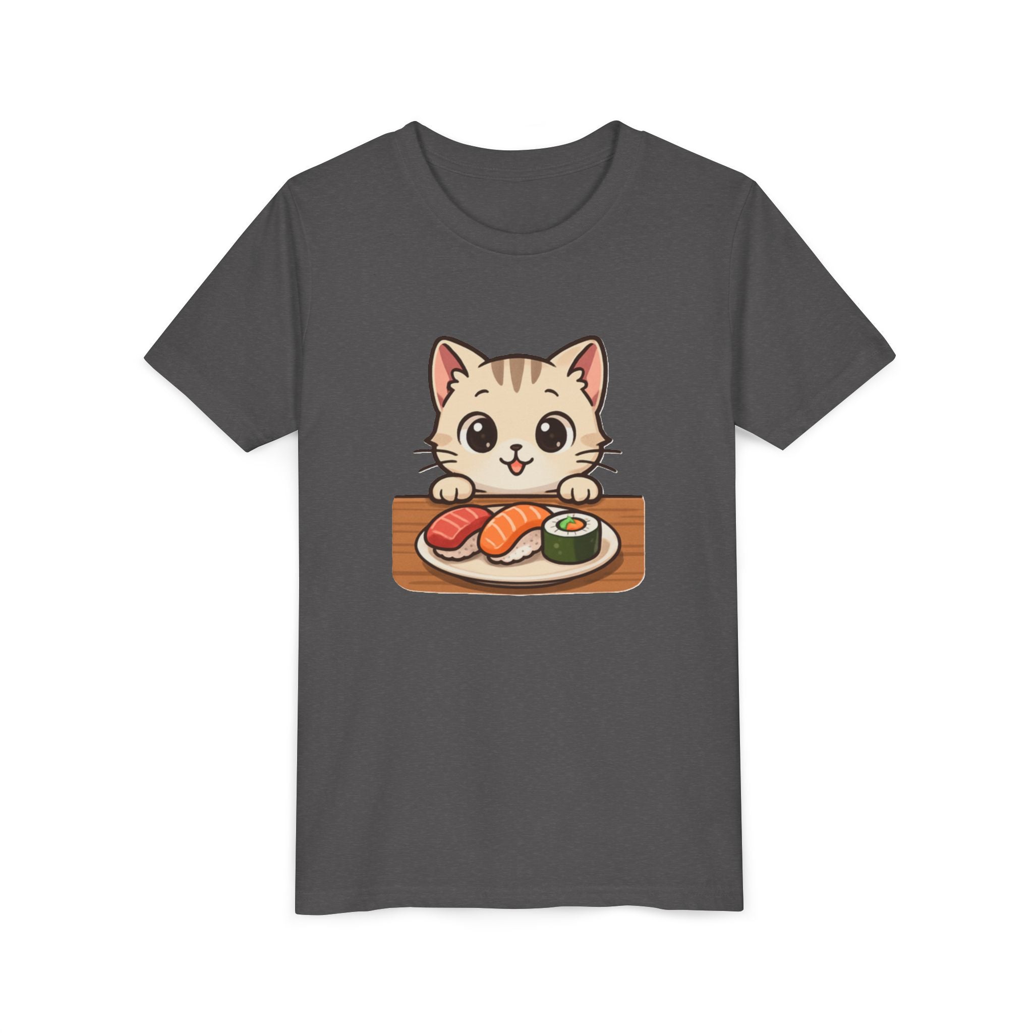 Kids Sushi Cat T-Shirt — Cute Kitty Eating Sushi Youth Tee
