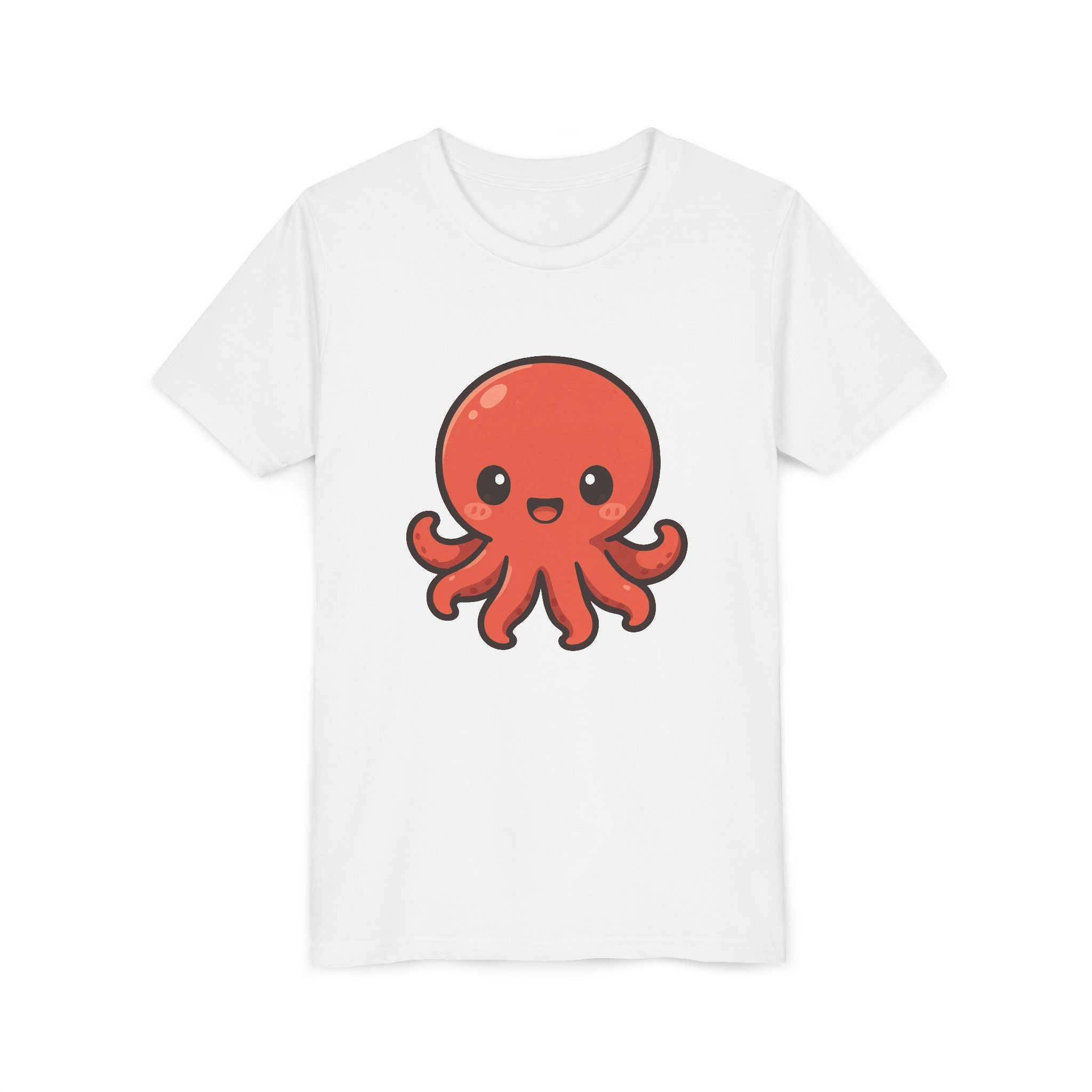 Cute Red Octopus Youth Tee — Kawaii Sea Animal Kids T-Shirt