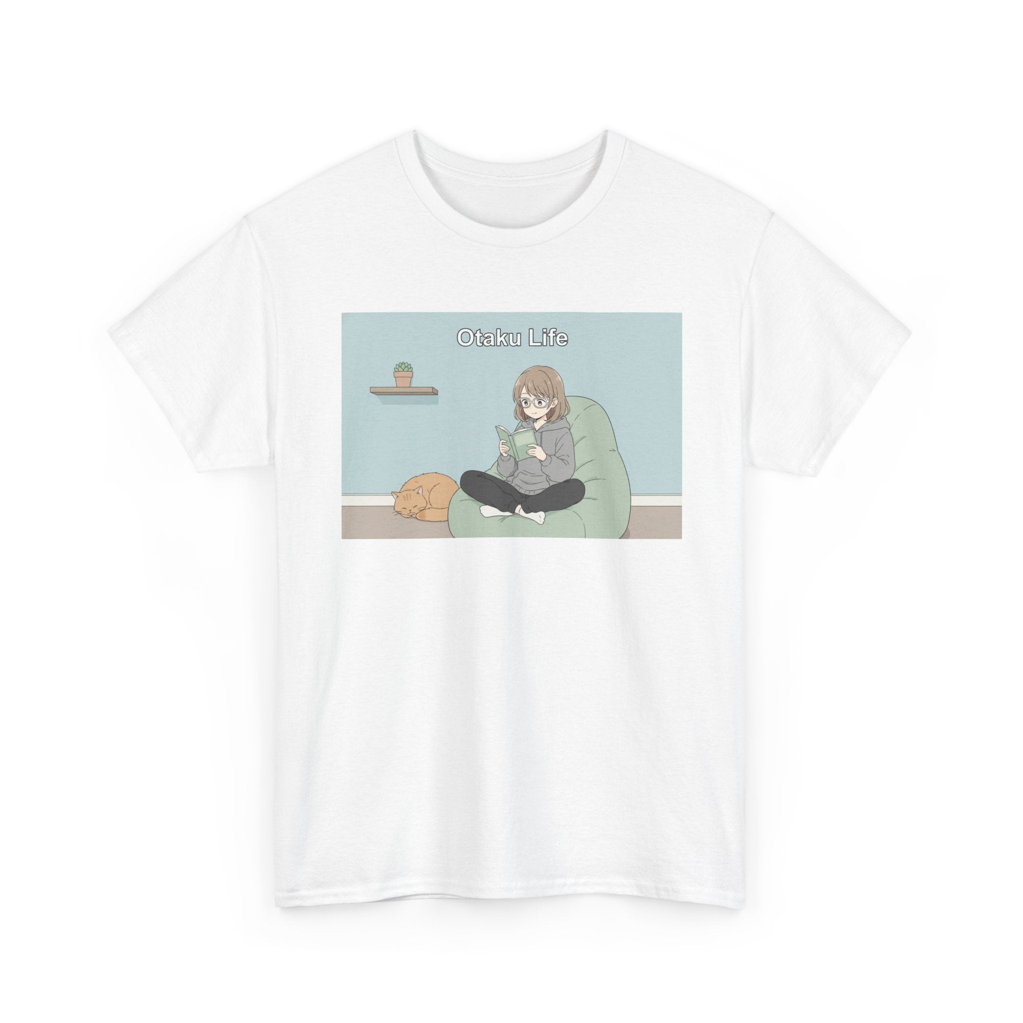 Cozy Cat Girl Otaku Long Sleeve Tee - 'Chill Vibes' Anime Girl Relaxing Graphic T-Shirt