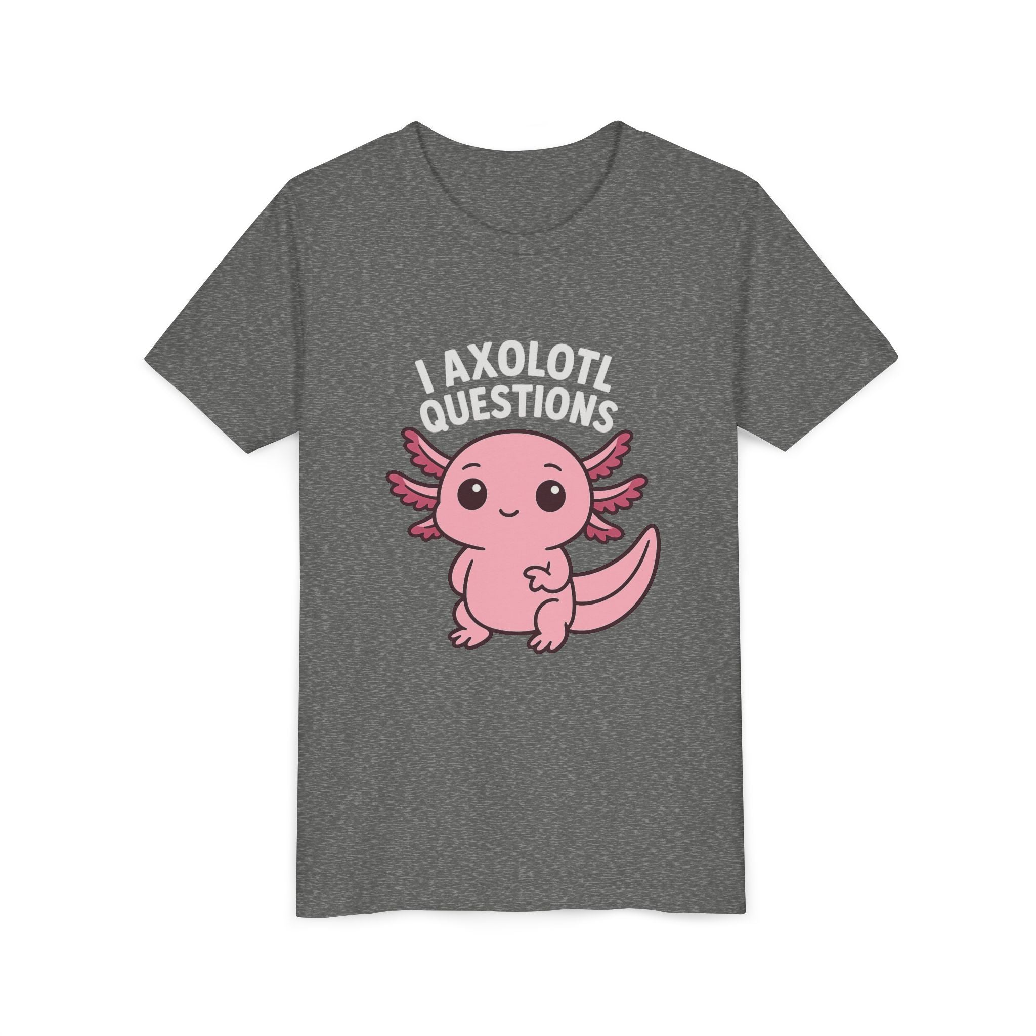 Youth Tee — Cute Pink Axolotl “Axolotl Questions” Kids Shirt